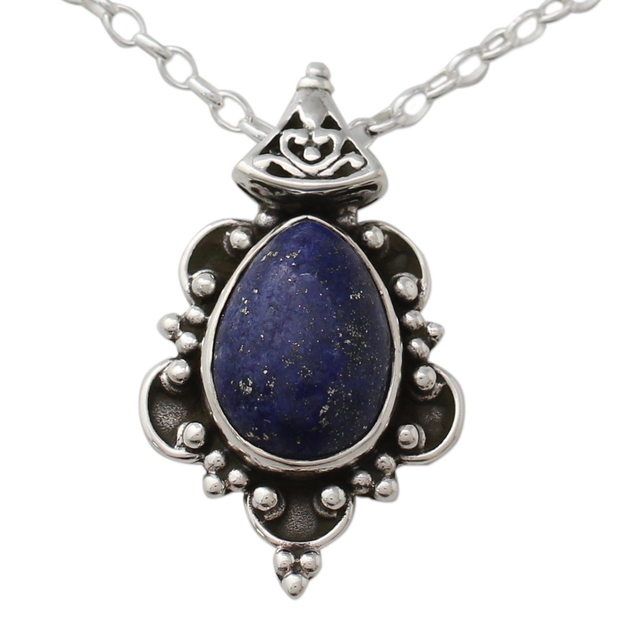 Premium Royal Crown Lapis Lazuli Pendant Necklace - Sterling Silver Elegance