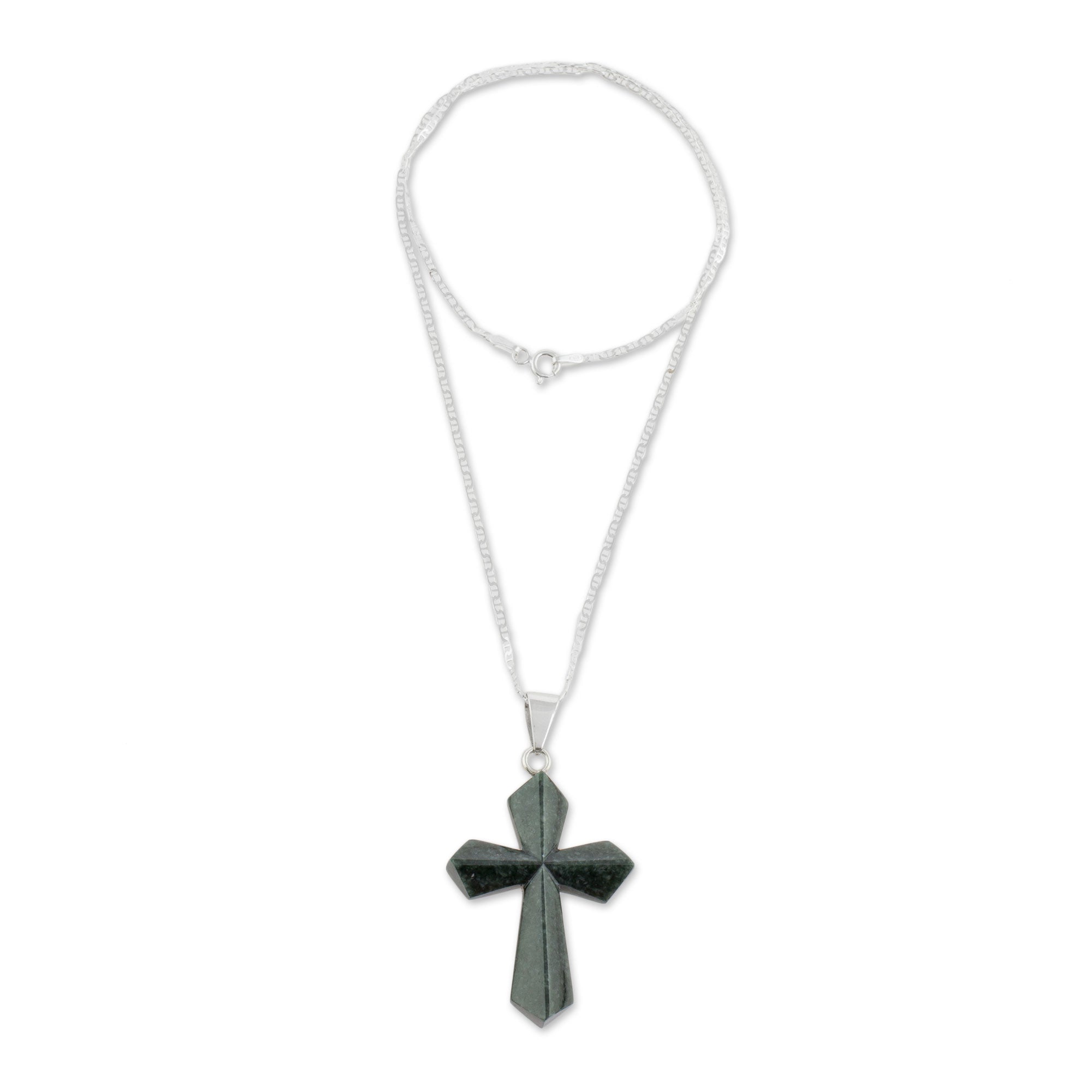 Premium Dark Green Jade Cross Necklace - Handcrafted in Guatemala