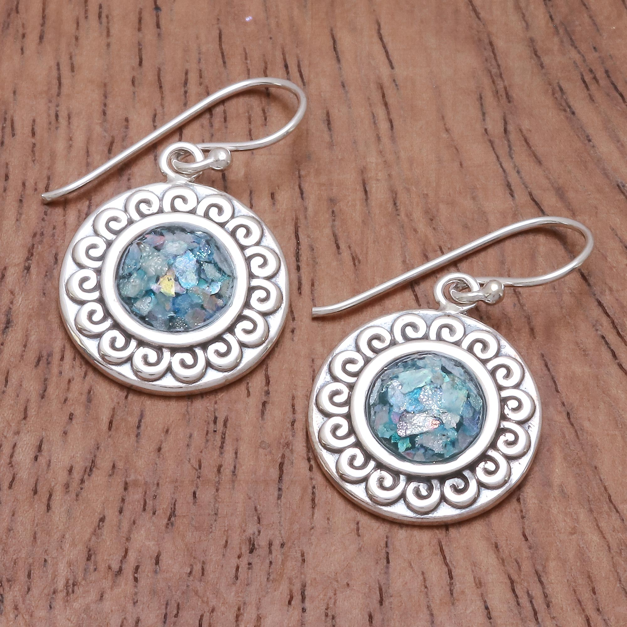 Premium Roman Glass Dangle Earrings - Handcrafted Sterling Silver Jewelry