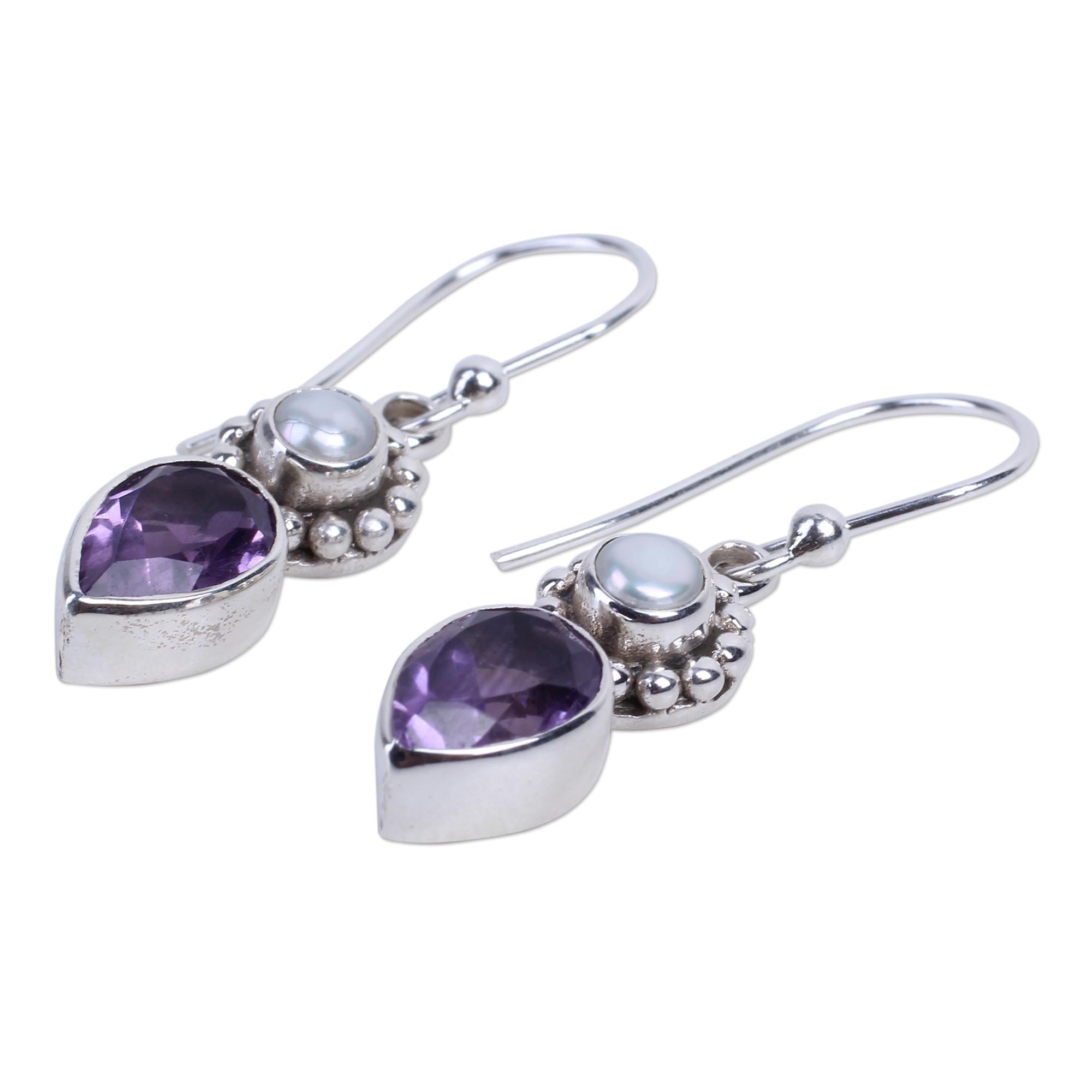 Premium Amethyst Pearl Dangle Earrings - Handcrafted Sterling Silver