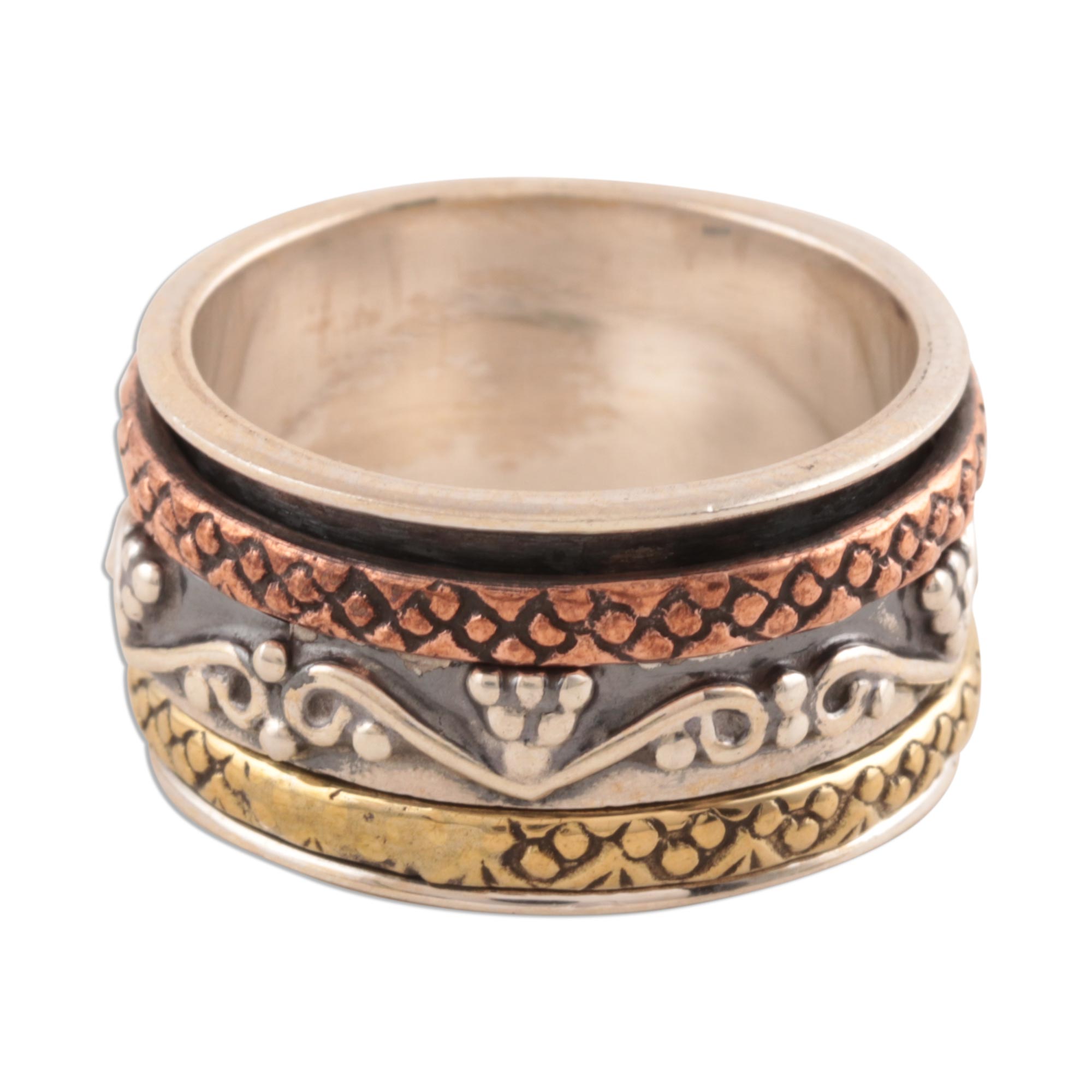 Premium Sterling Silver Spinner Ring with Brass & Copper Accents | Shivani Choudhary Design