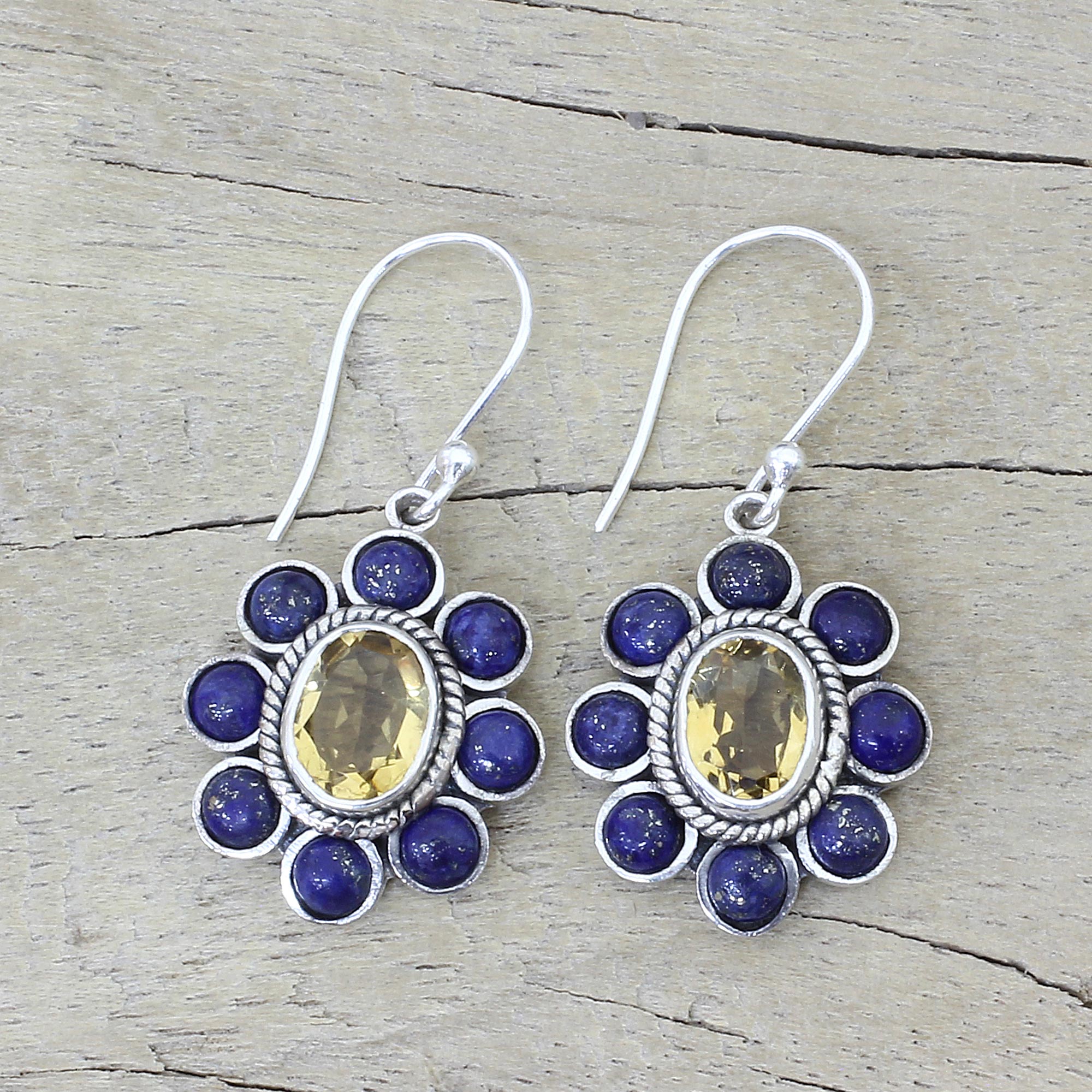 Premium Citrine & Lapis Lazuli Dangle Earrings – Handmade in India