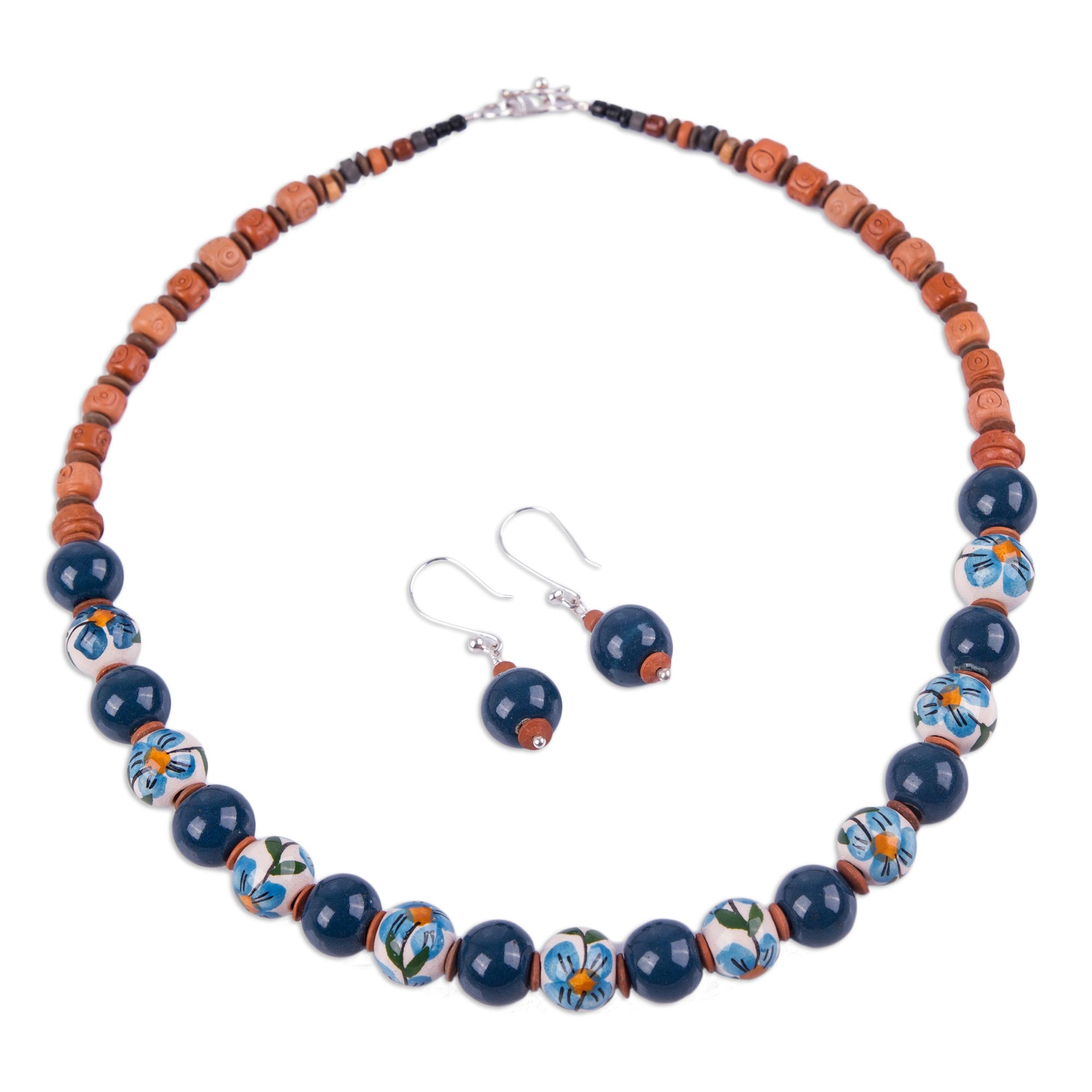 Premium Hand-Painted Ceramic Jewelry Set with Sterling Silver Accents