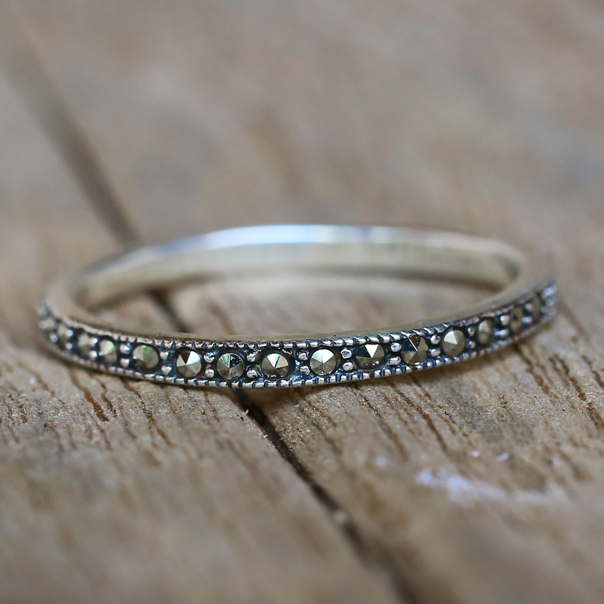 Premium Glistening Road Marcasite & Silver Delicate Band Ring