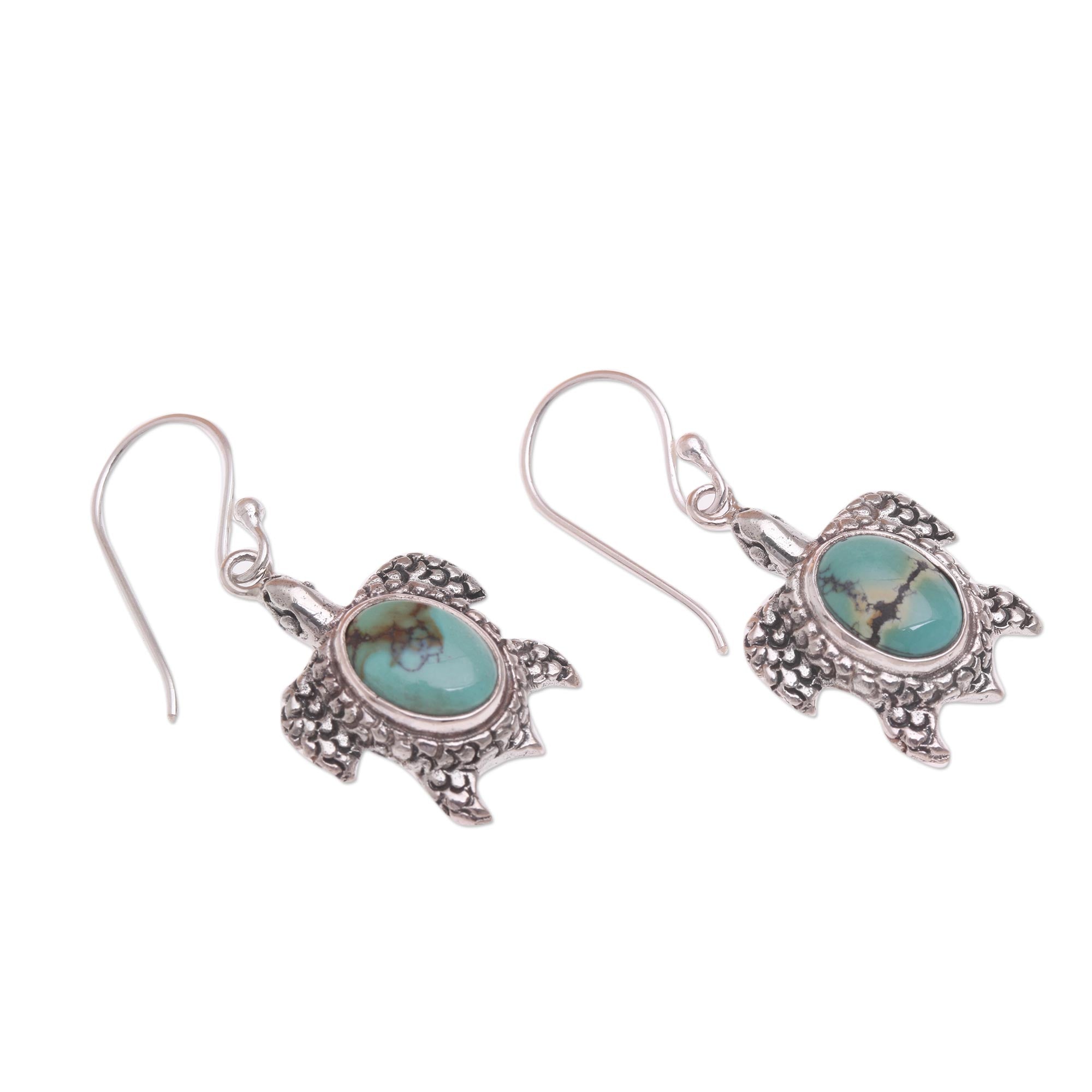 Premium Sterling Silver Turquoise Turtle Earrings - Handcrafted Elegance