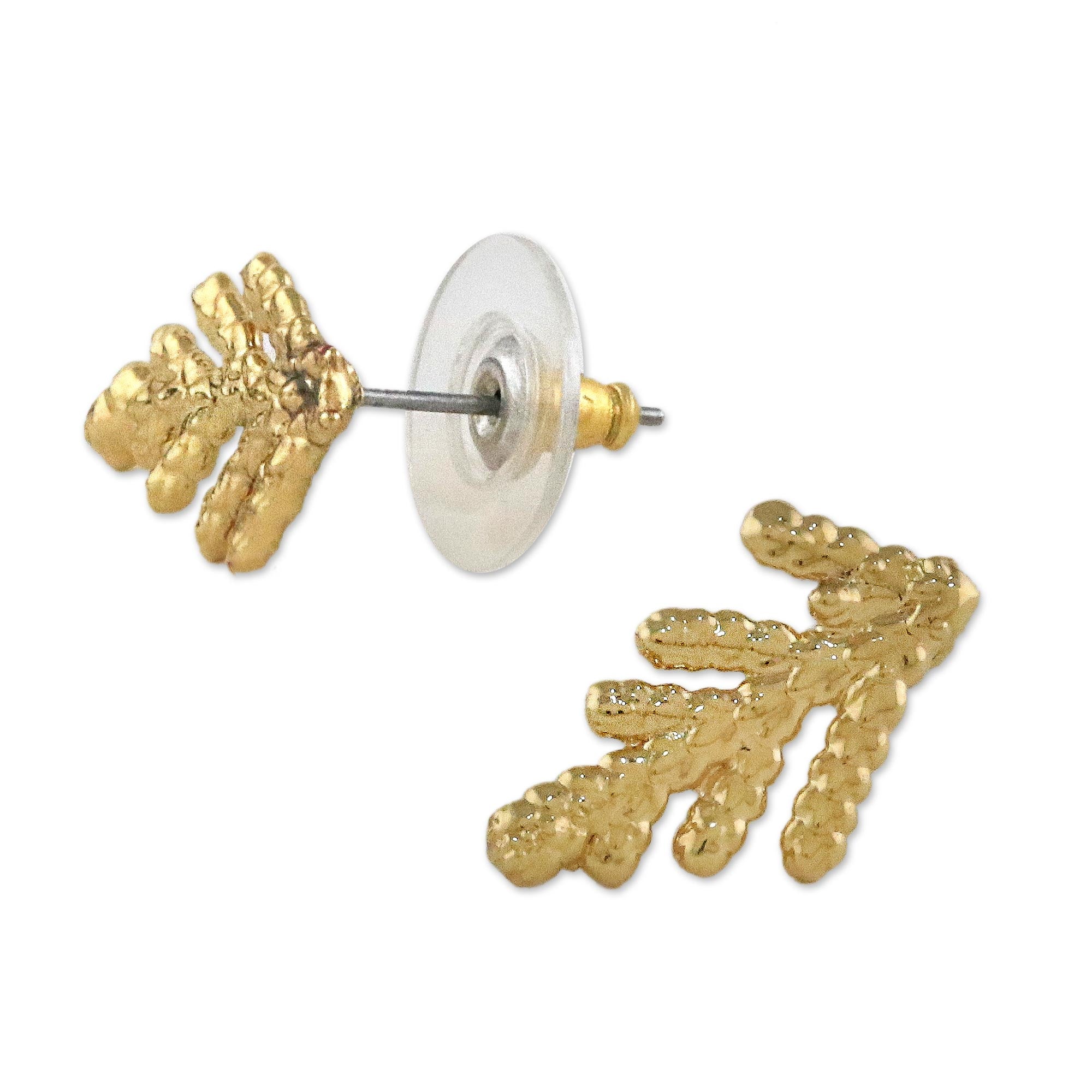 Premium Gold-Plated Cypress Leaf Button Earrings - Natural Elegance