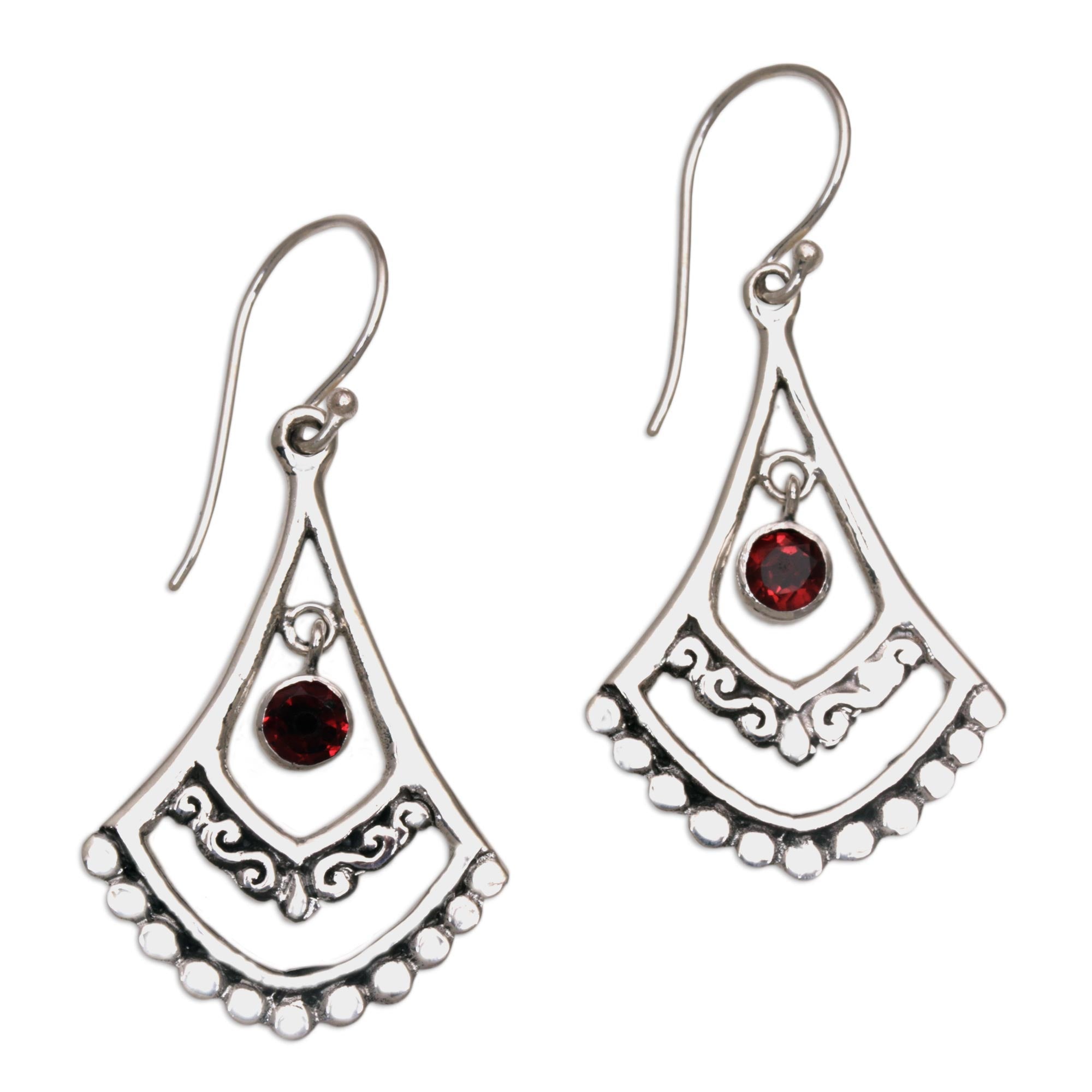 Premium Handcrafted Garnet Dangle Earrings in Sterling Silver – Exotic Indonesian Design