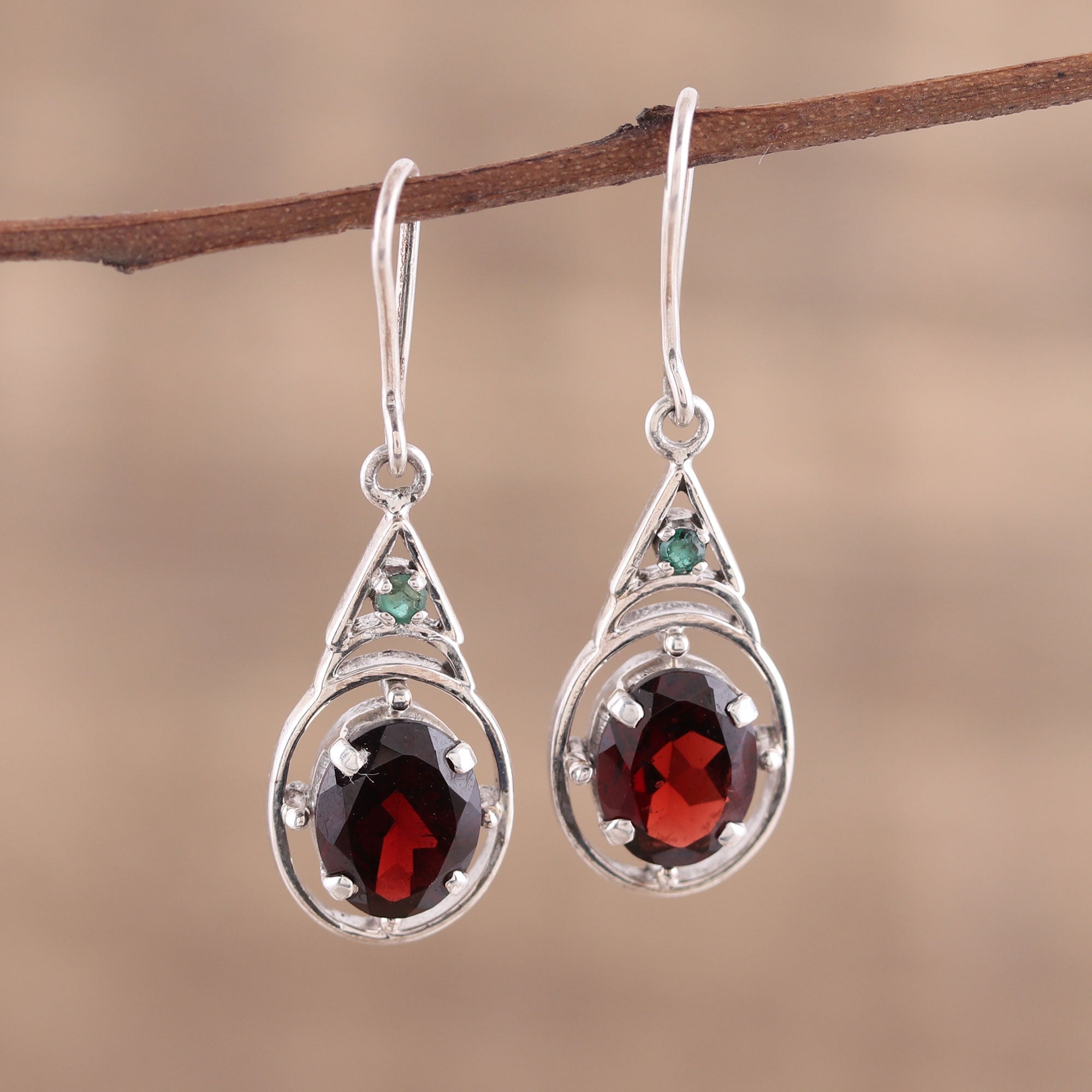 Premium Scarlet Joy Dangle Earrings - Garnet & Emerald Jewelry from India