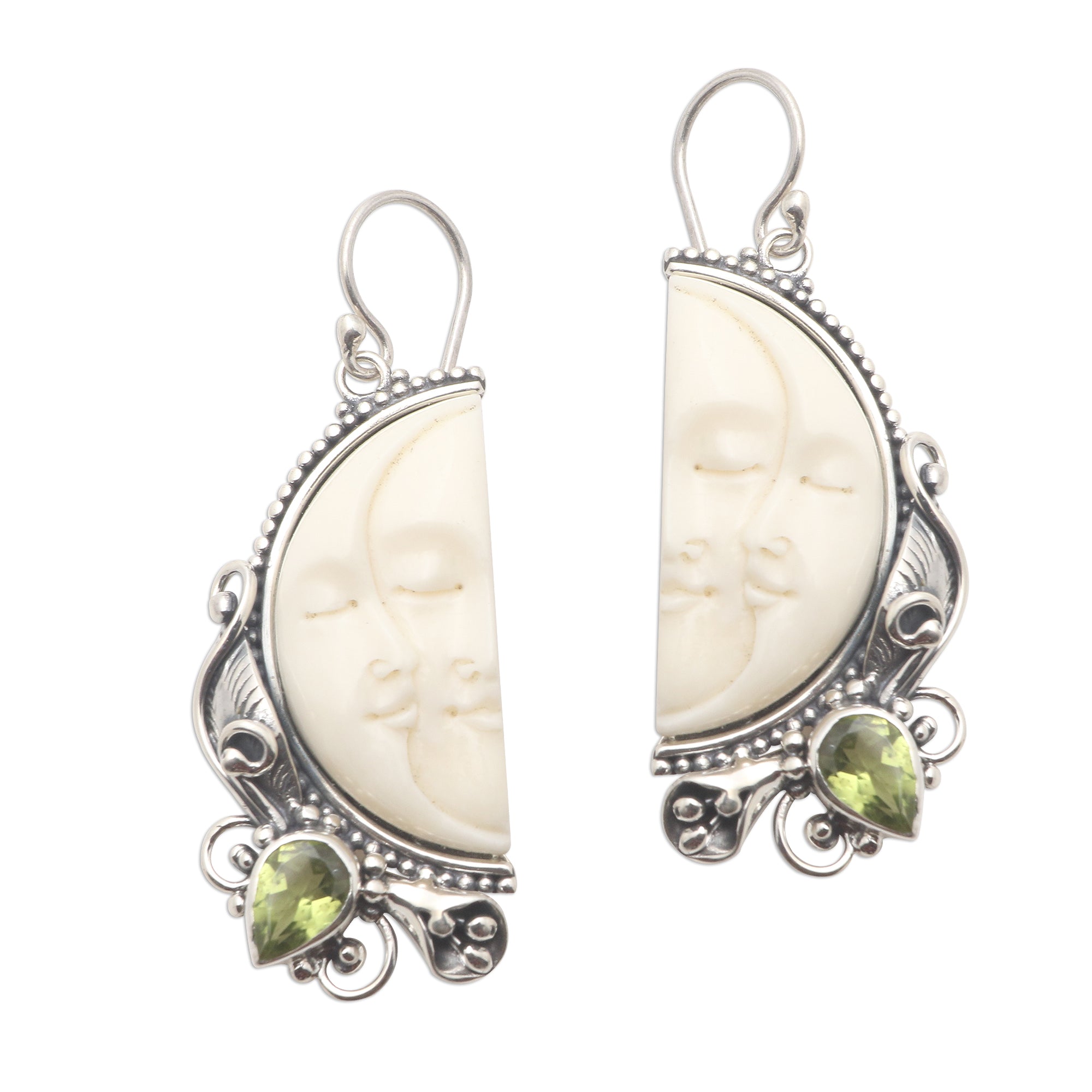 Premium Peridot & Sterling Silver Moon Dangle Earrings - Ultimate Elegance