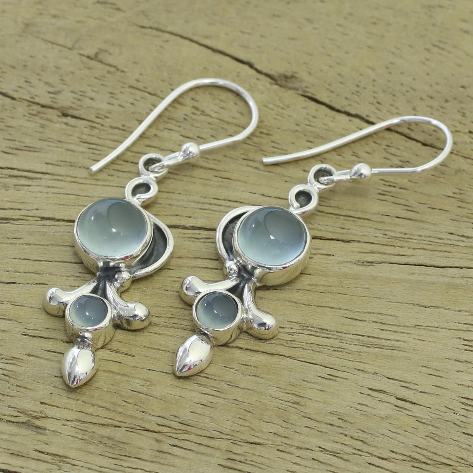 Premium Sky Garland Sterling Silver & Chalcedony Earrings | Handcrafted Indian Jewelry