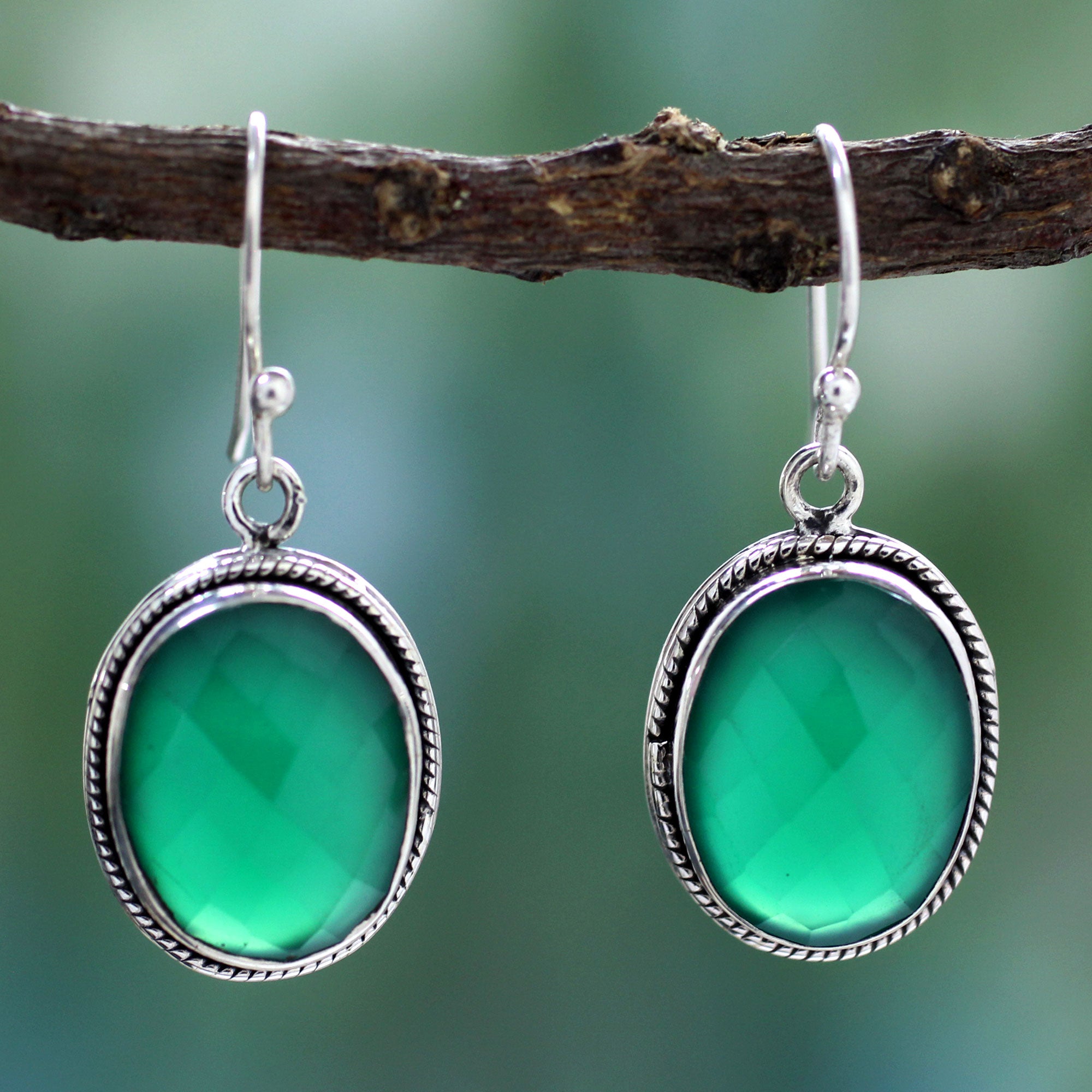 Premium Handmade Green Onyx Sterling Silver Earrings - Artisan Crafted in India