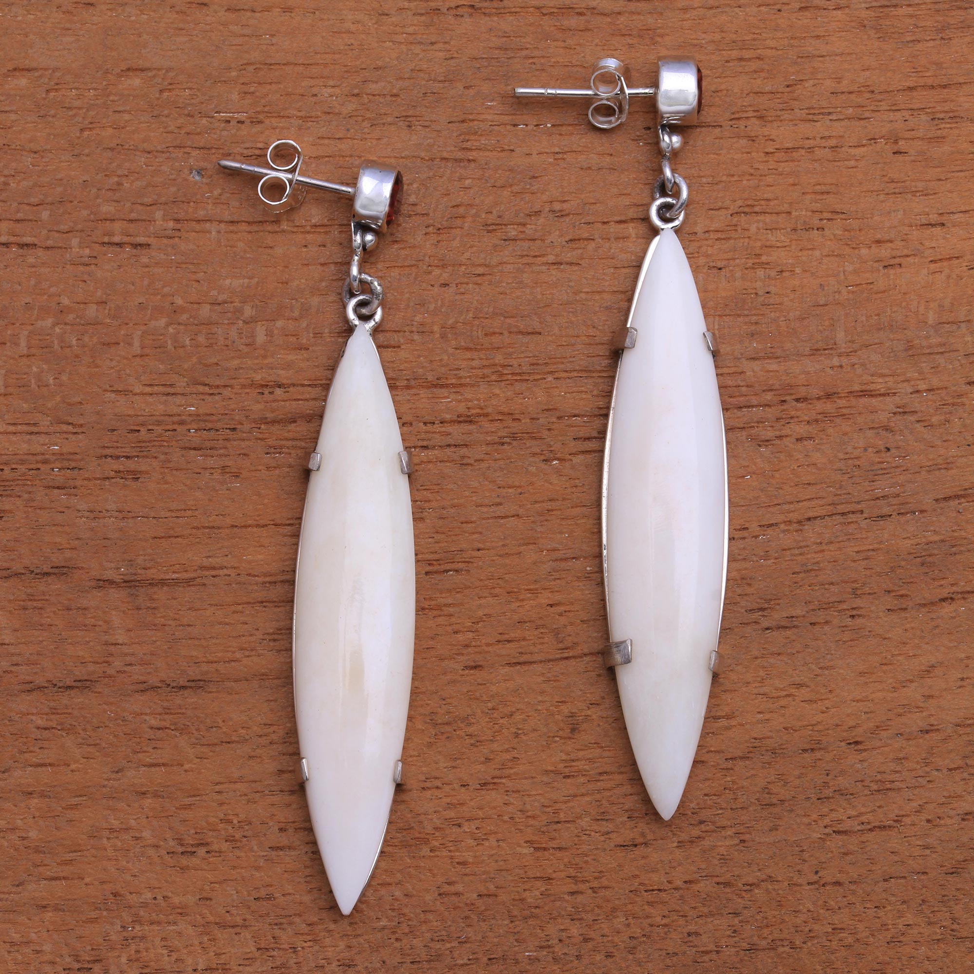 Premium Handmade Bone and Garnet Dangle Earrings – Artisan Crafted in Bali