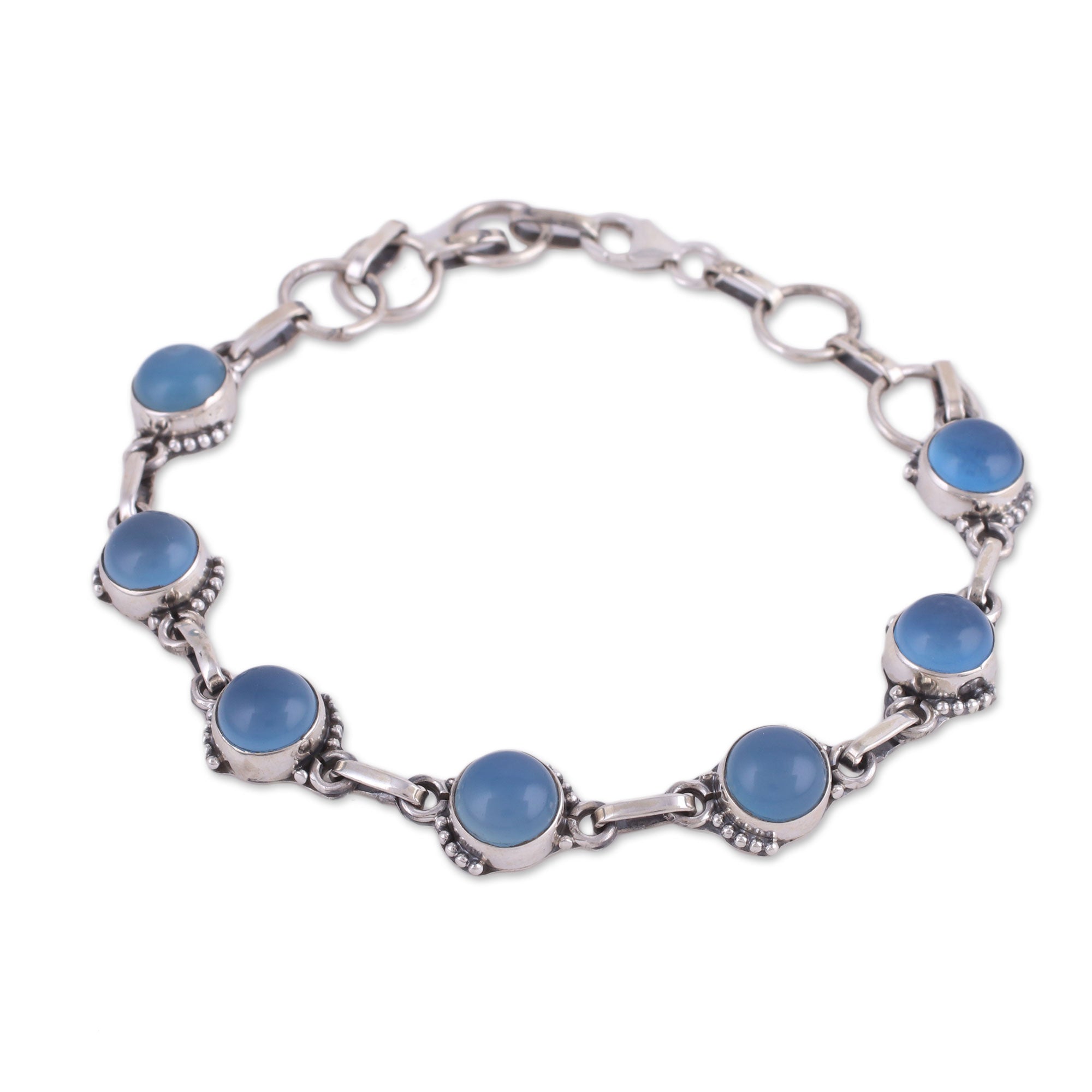 Premium Blue Chalcedony Sterling Silver Bracelet – Handcrafted Elegance from India