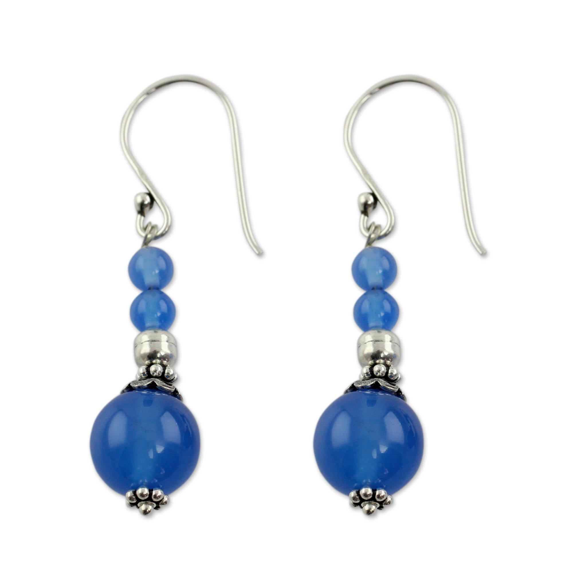 Premium Blue Chalcedony Beaded Earrings - Handcrafted Elegance