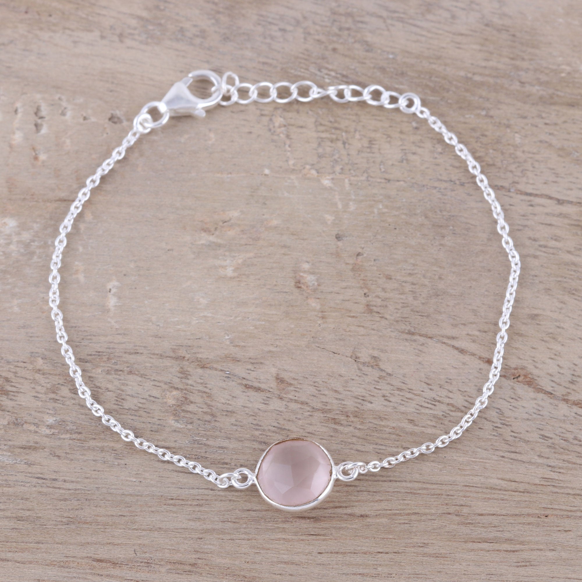 Premium Adjustable Rose Quartz Pendant Bracelet - Handcrafted in India