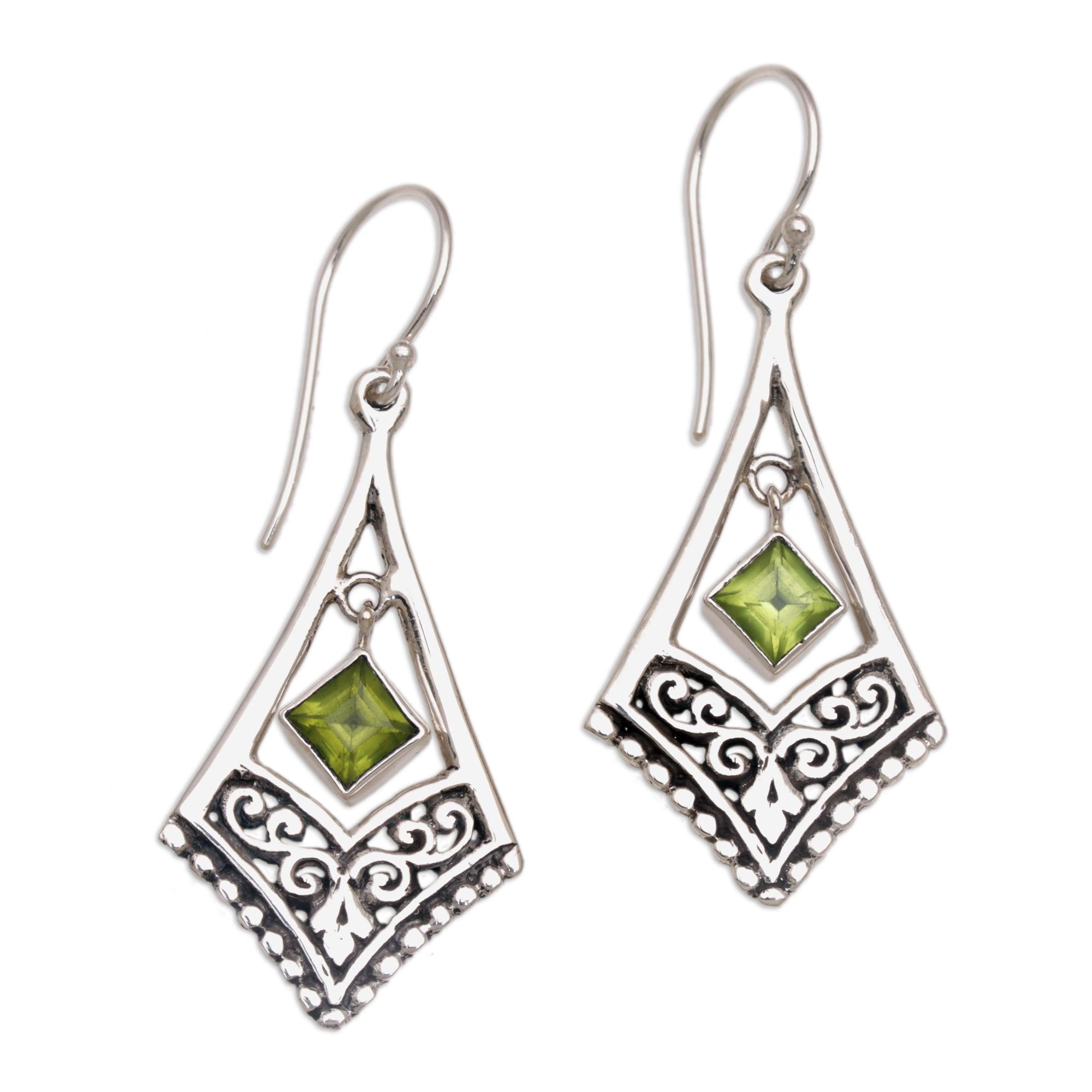 Premium Gianyar Dangle Earrings - Handcrafted Sterling Silver with Green Peridot