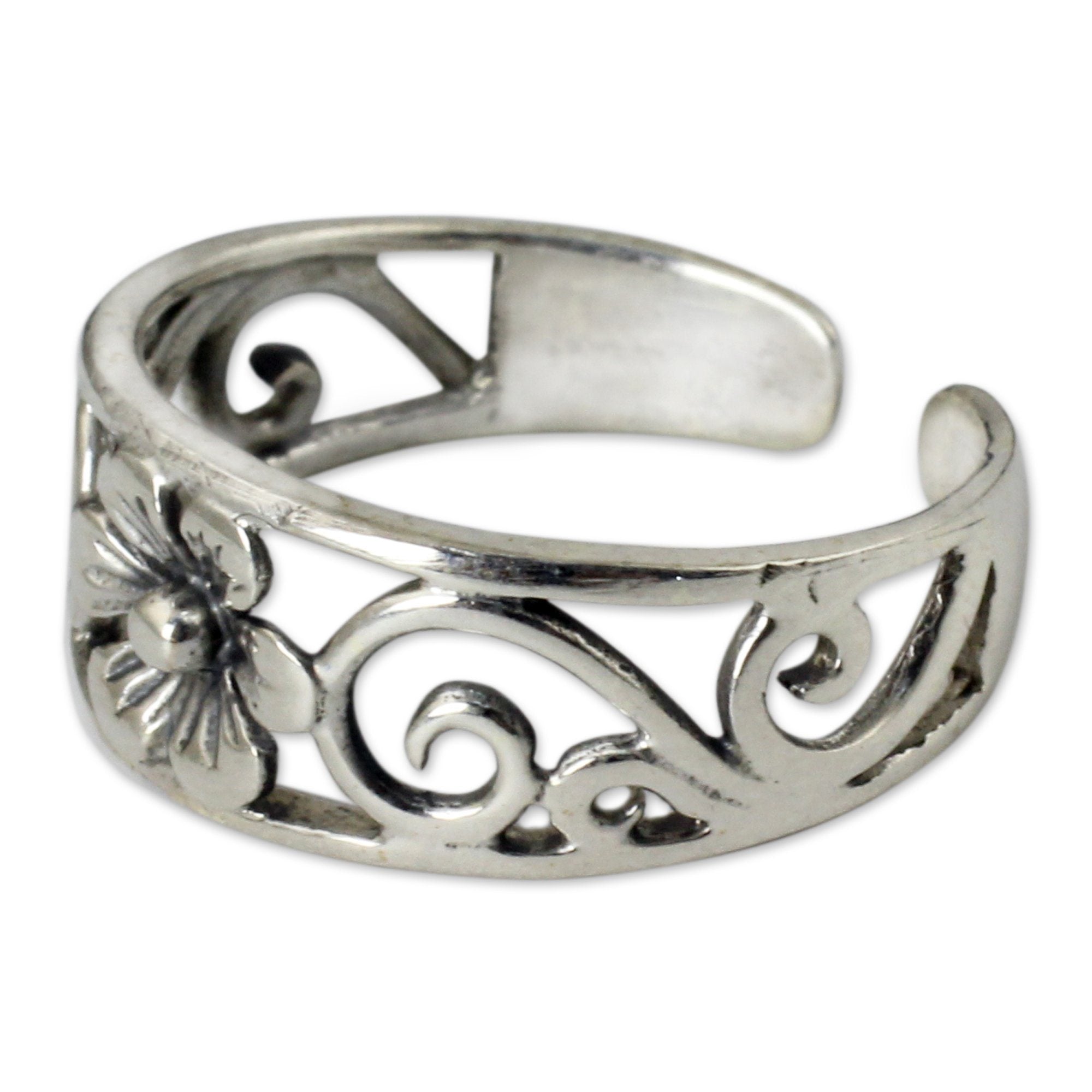 Premium Sterling Silver Toe Ring - Blossoming Paths Design