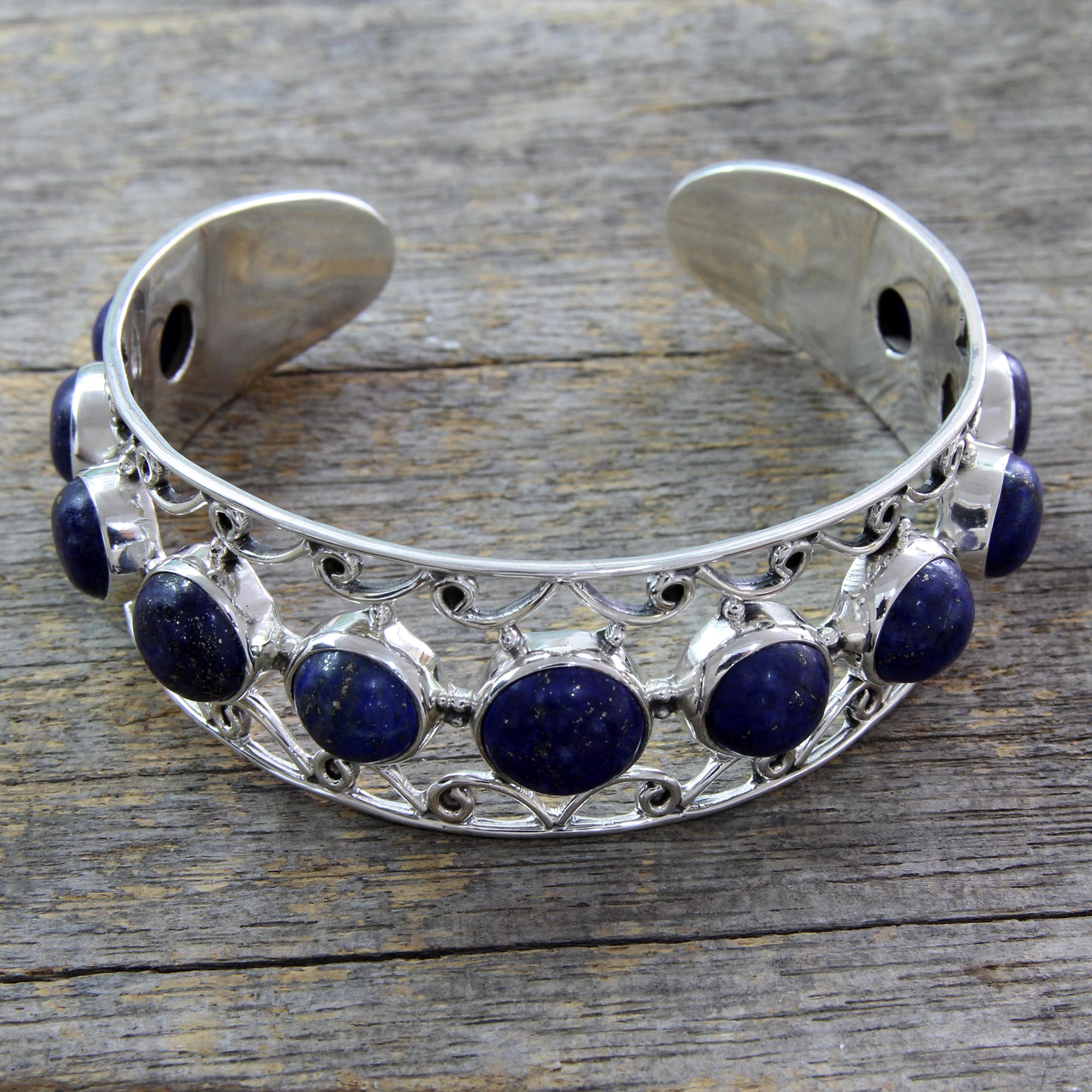 Premium Lapis Lazuli Sterling Silver Cuff Bracelet - Handcrafted in India