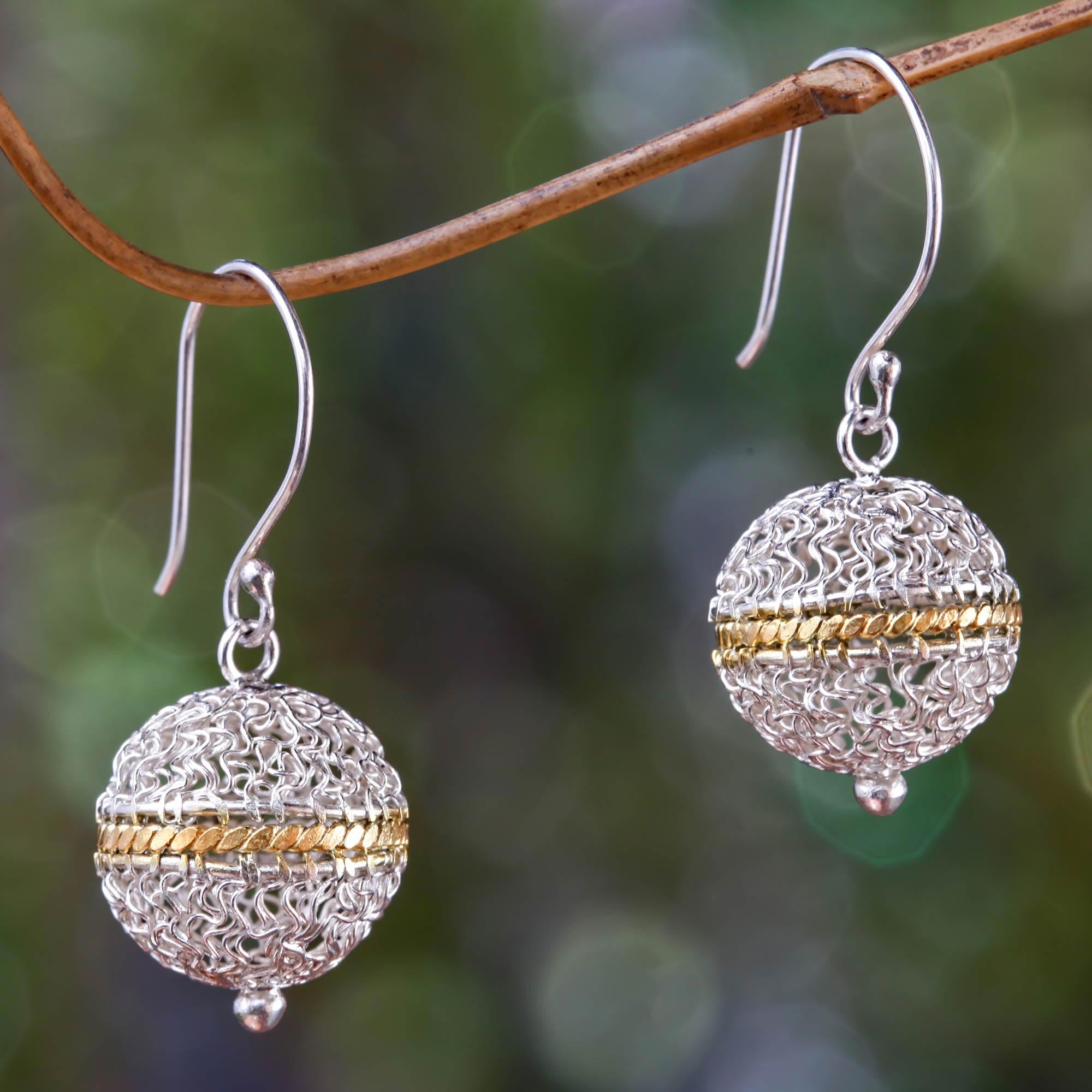 Premium Shining Lantern Sterling Silver & Gold Dangle Earrings