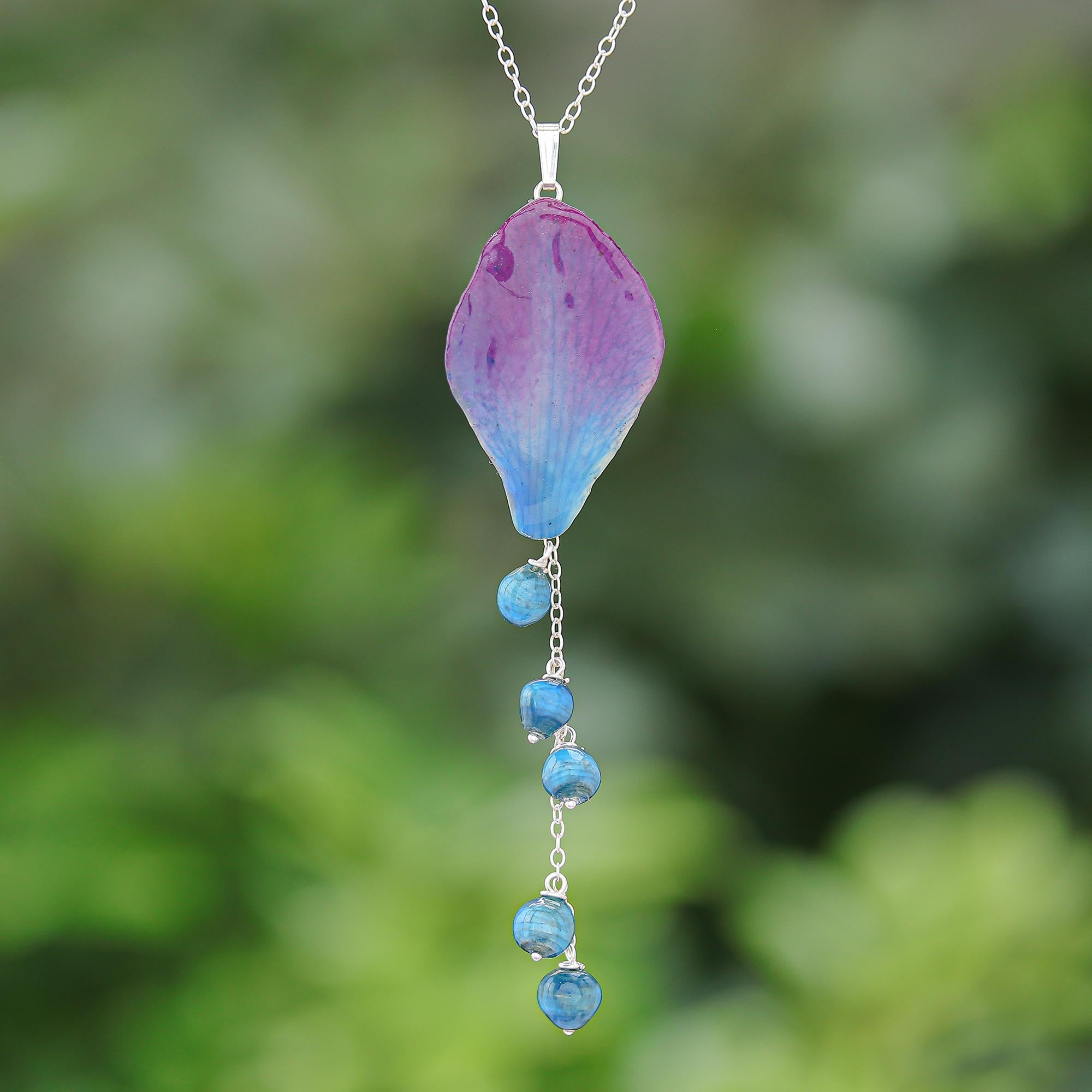 Premium Bloom Balloon Pendant Necklace - Handcrafted Blue Orchid & Eco-Friendly Beads