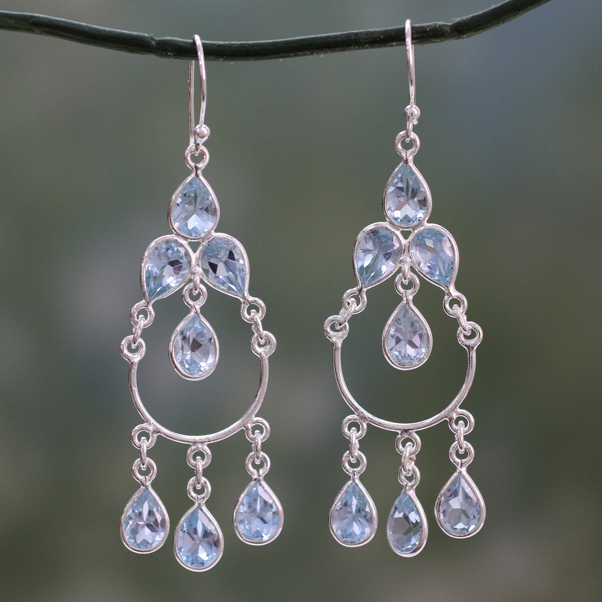 Premium Azure Elegance Blue Topaz Chandelier Earrings in Sterling Silver