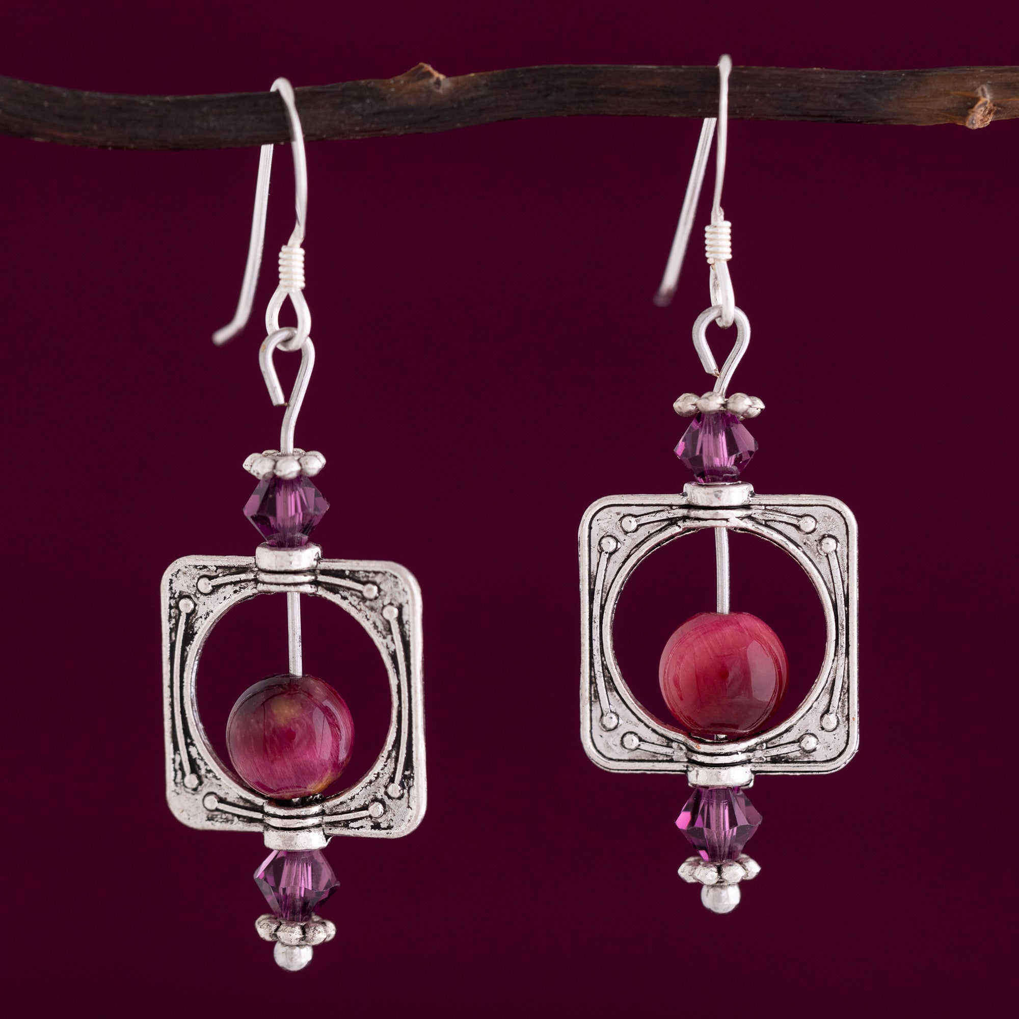 Premium Amethyst & Silver Bead Earrings