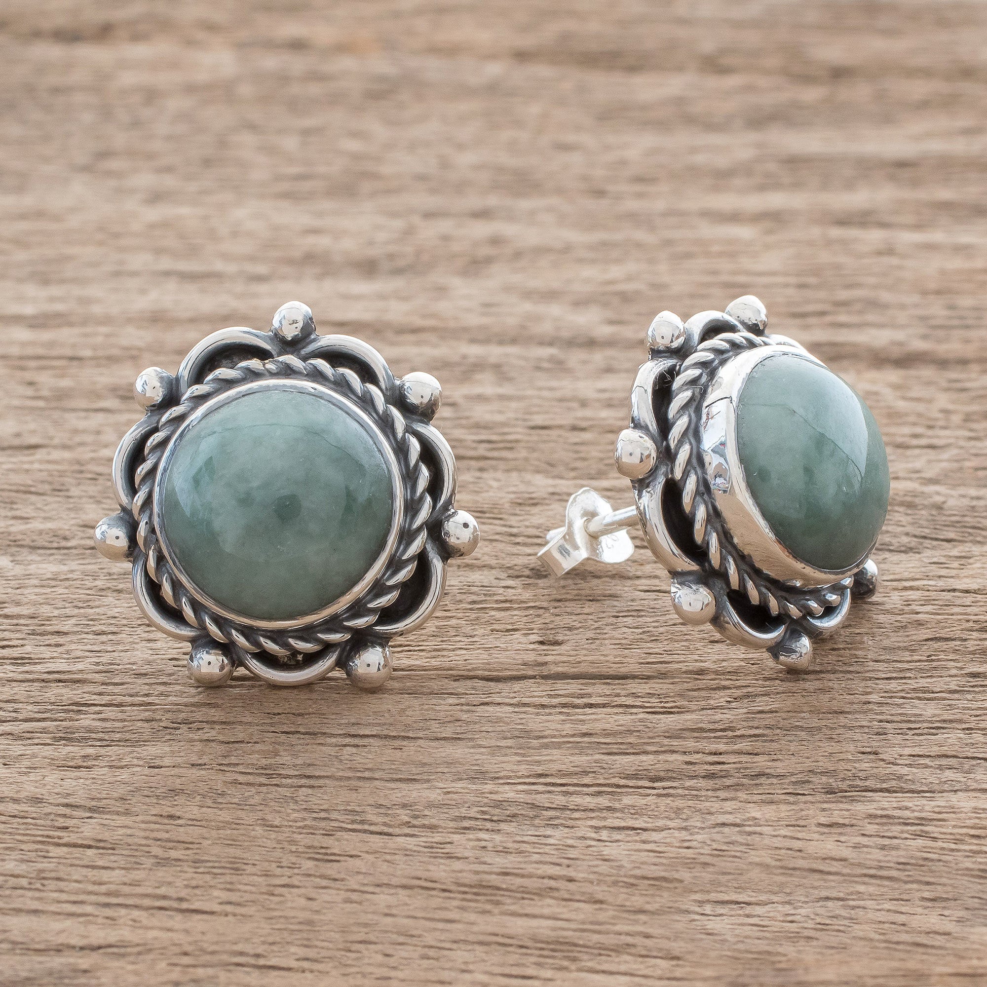 Premium Sunrise in Antigua Green Jade Button Earrings - Handcrafted in Guatemala