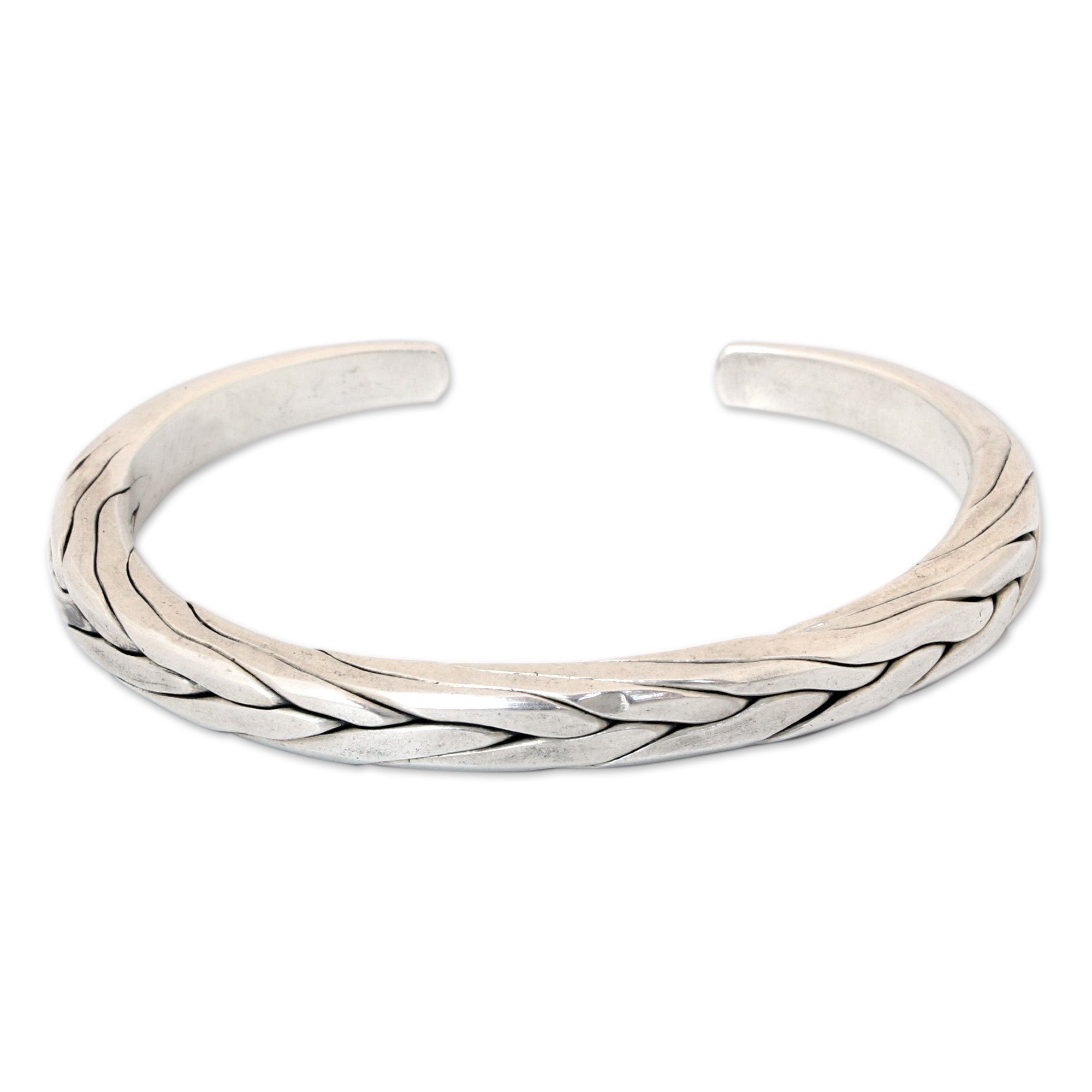 Premium Sterling Silver Men's Braided Cuff Bracelet - Modern Thai Design