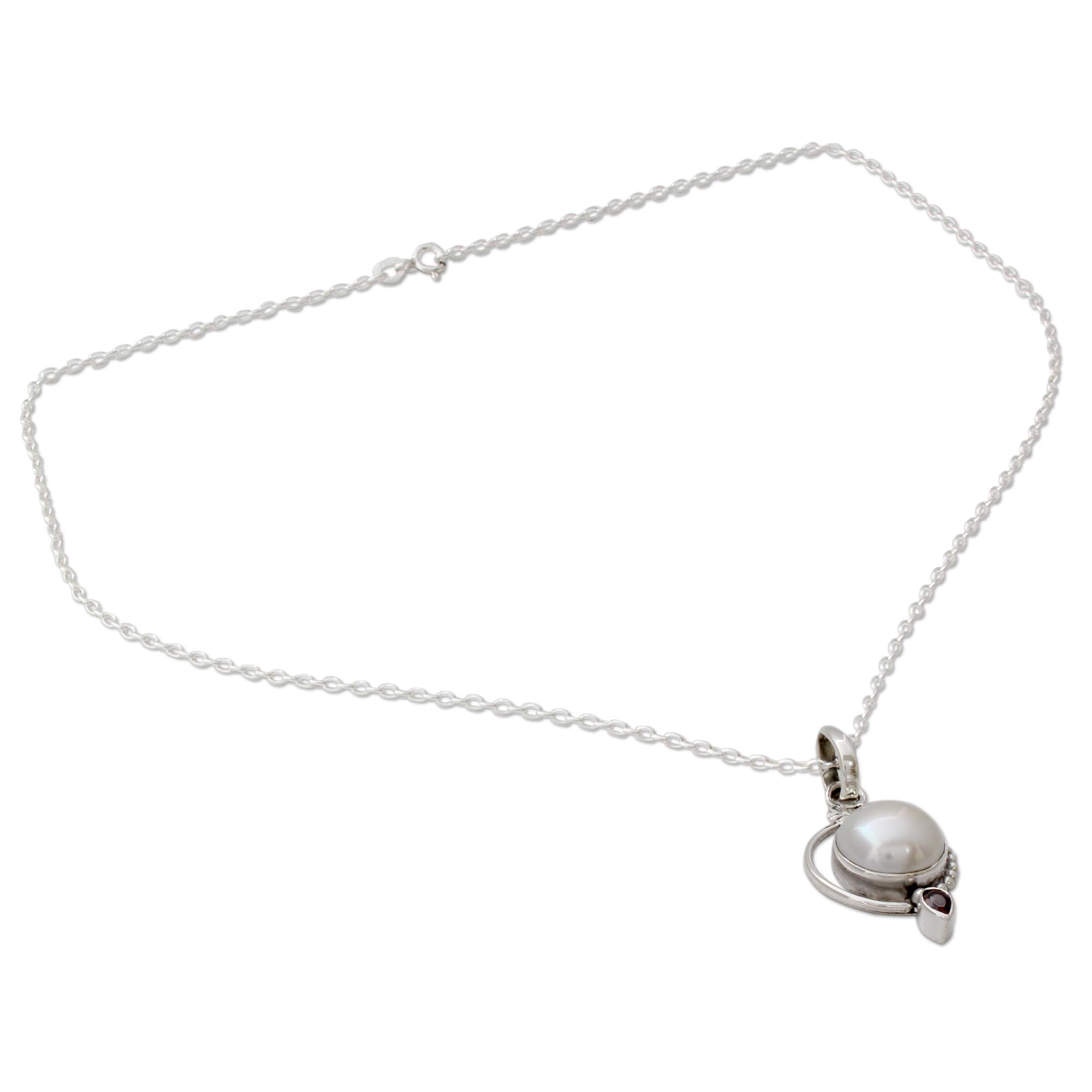 Premium Sublime Romance Silver Necklace with Cultured Pearl & Garnet