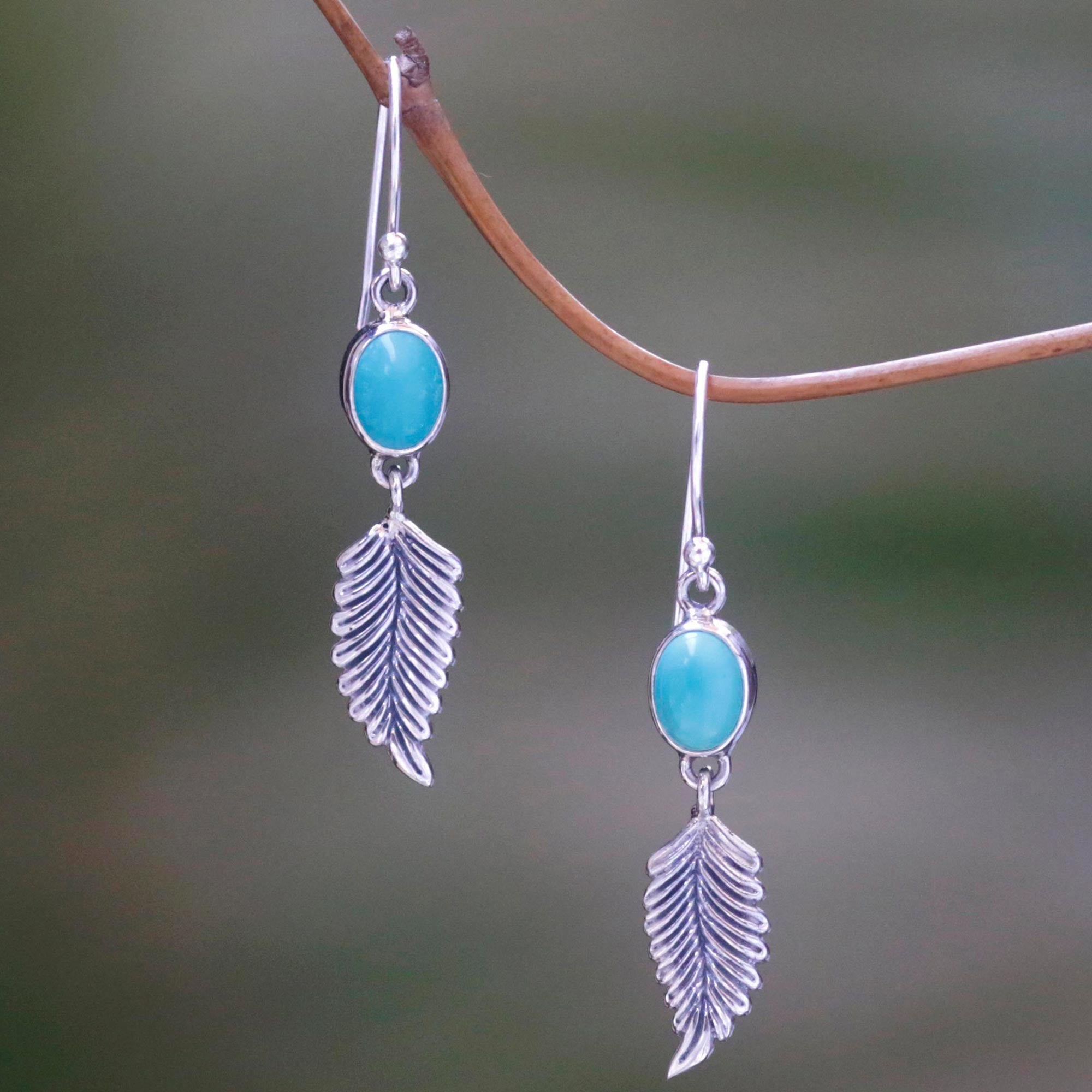 Premium Leaf Motif Magnesite Dangle Earrings | Handcrafted in Bali