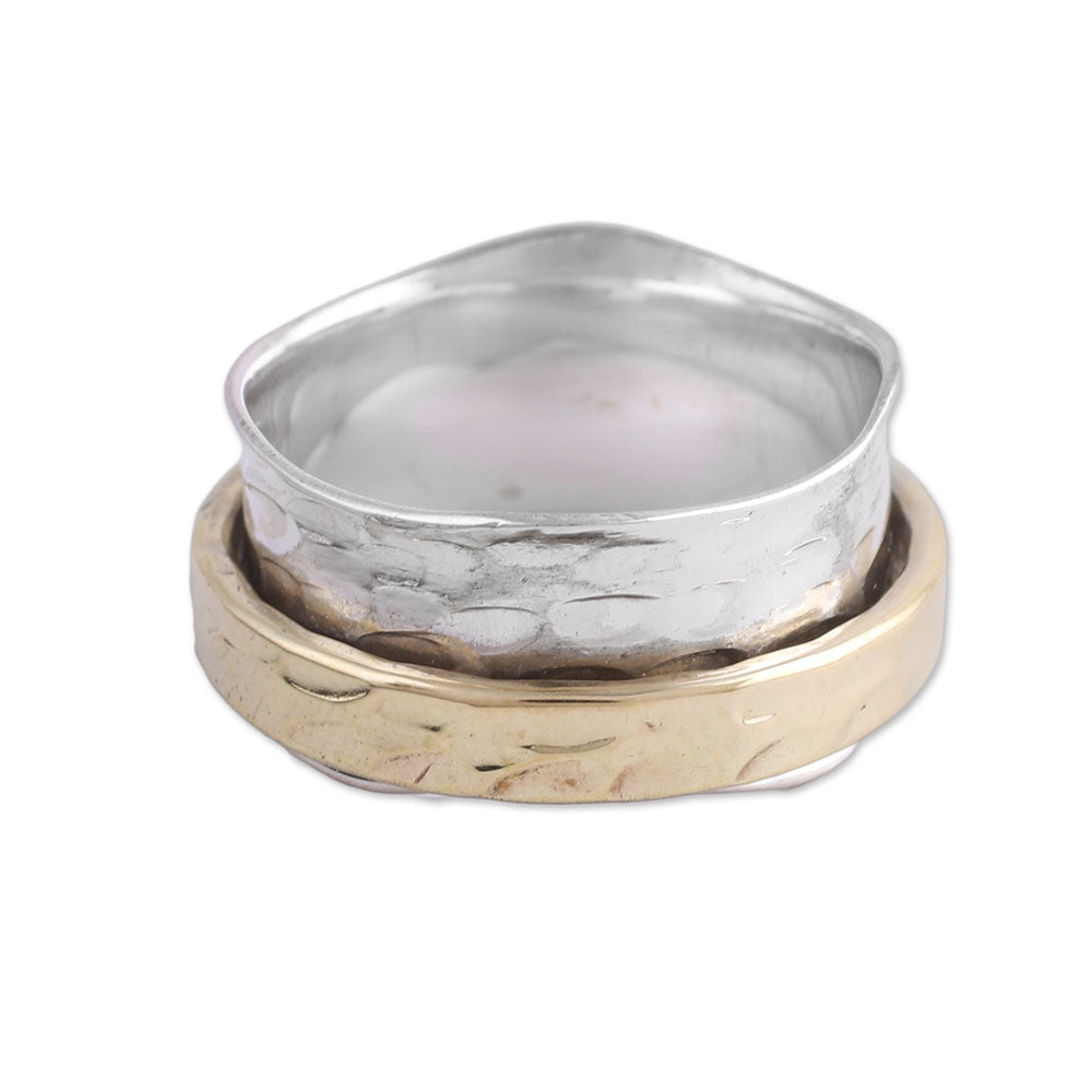 Premium Handcrafted Sterling Silver and Brass Meditation Spinner Ring from India