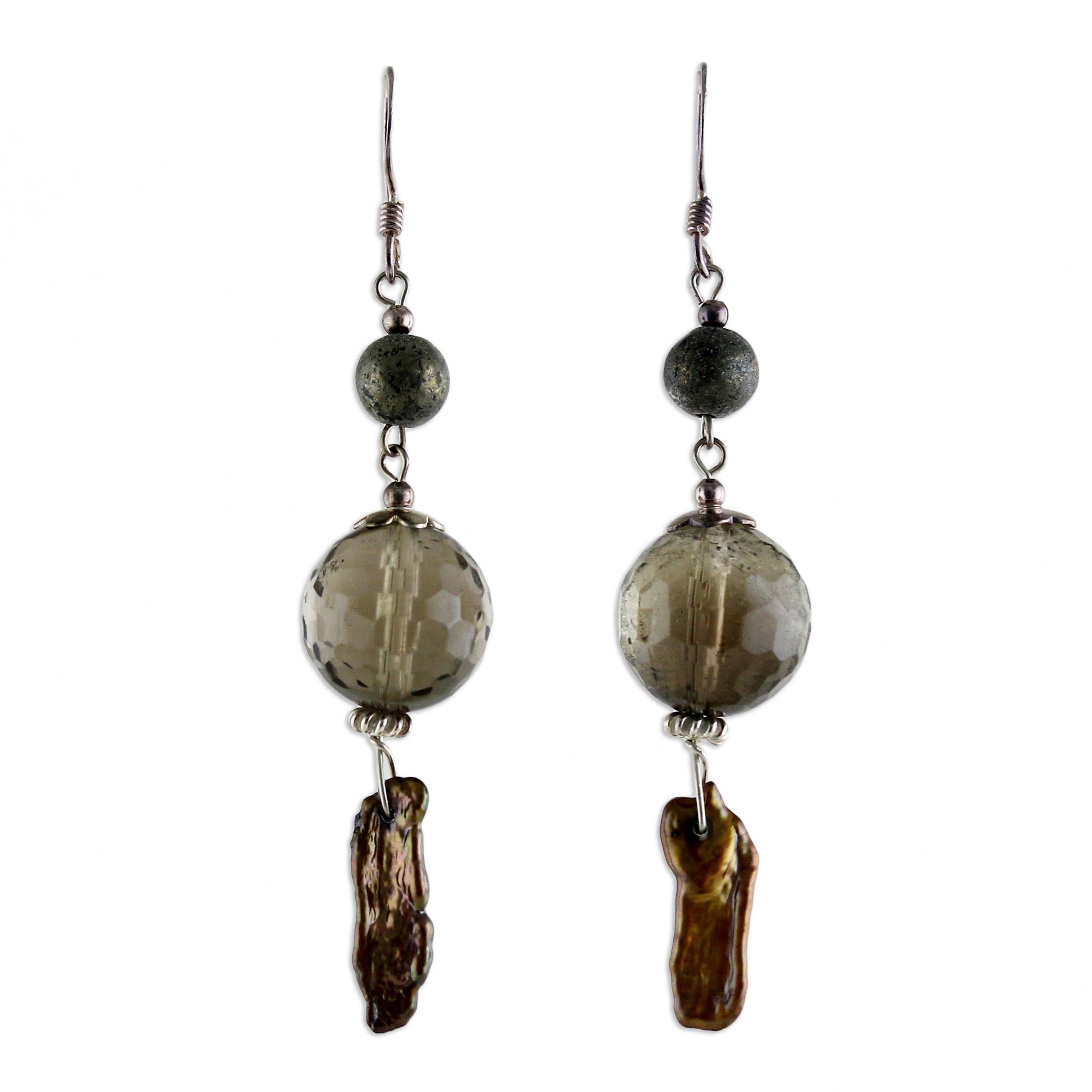 Premium Exotic Pearl & Smoky Quartz Dangle Earrings