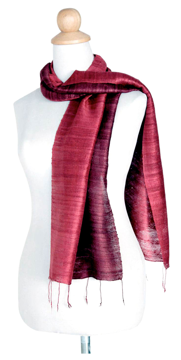 Premium Ombre Silk Scarf - Roses & Red Wine Elegance