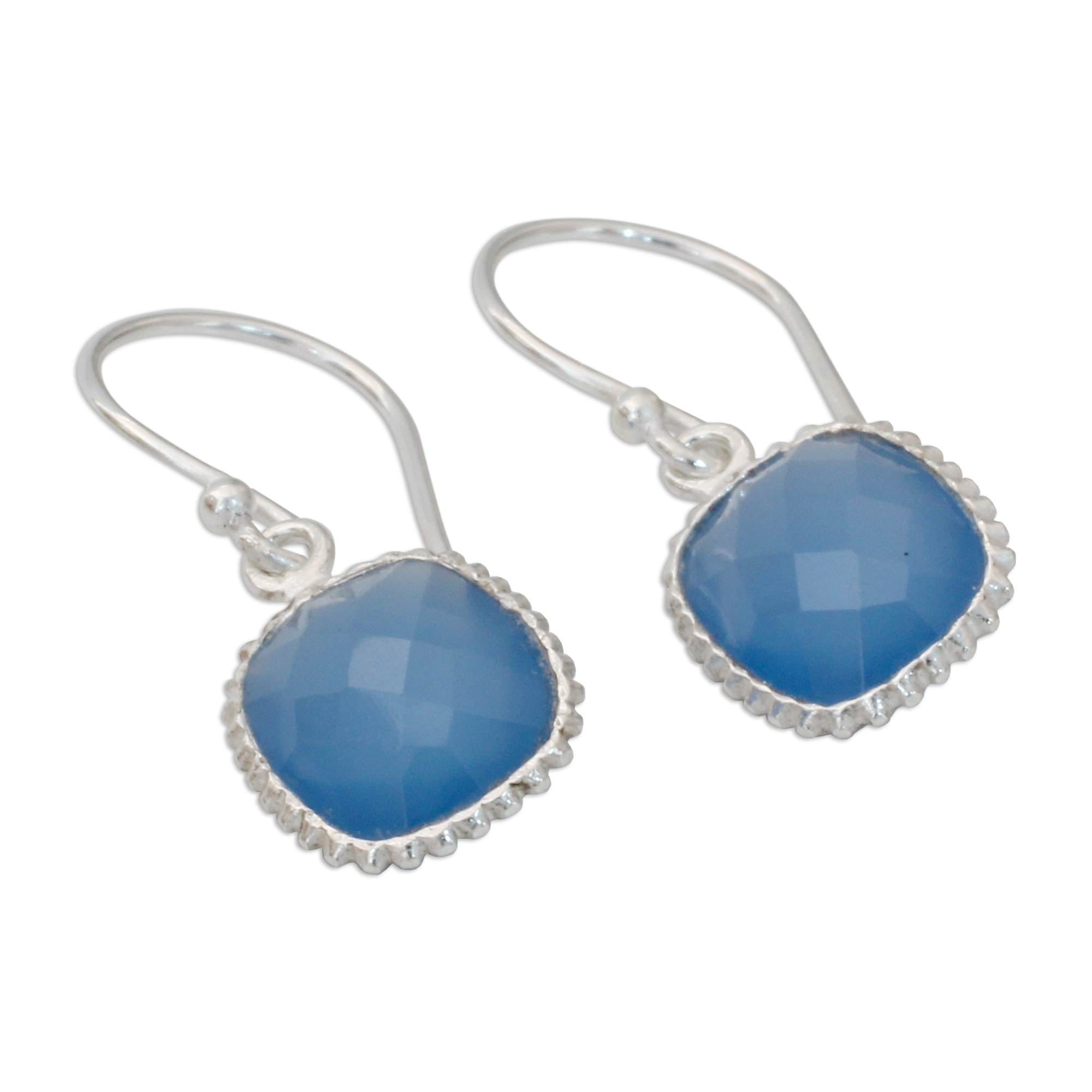 Premium Delhi Sky Chalcedony Silver Dangle Earrings - Ultimate Elegance