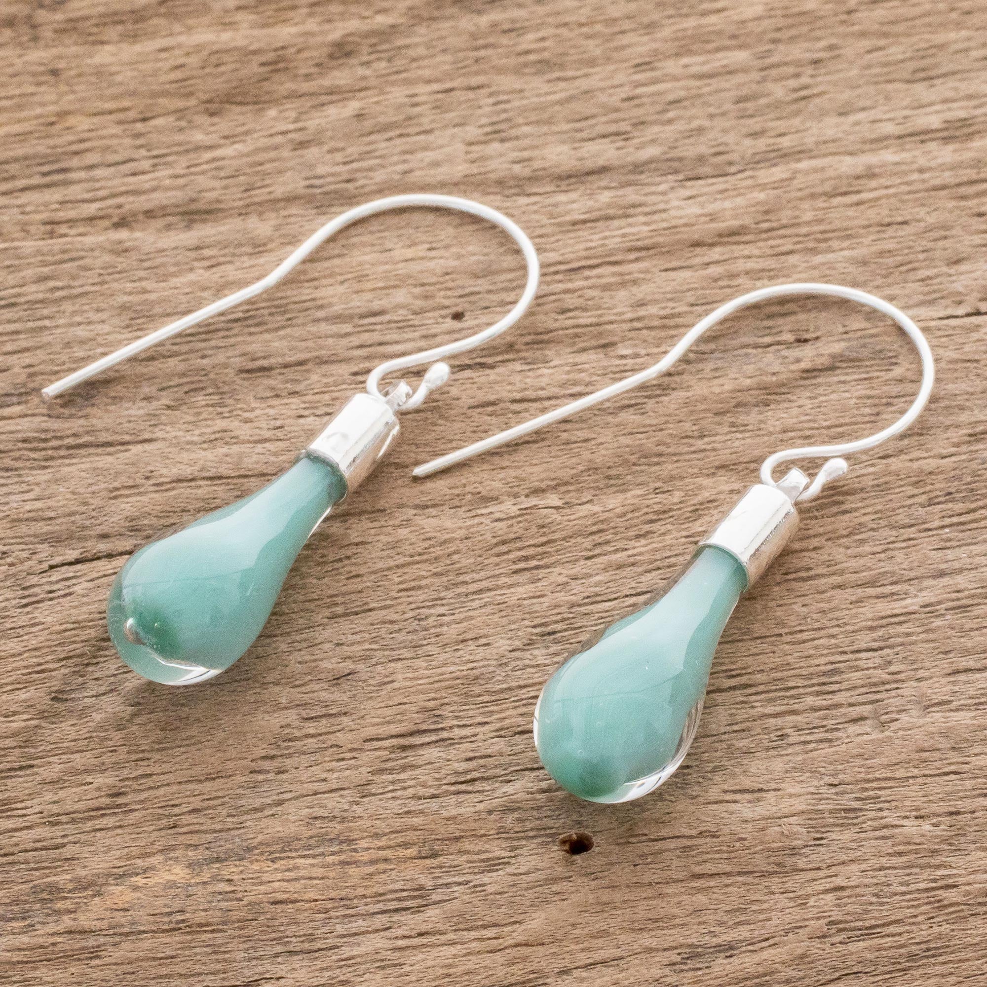 Premium Sky Lake Art Glass Dangle Earrings – Handcrafted in Costa Rica