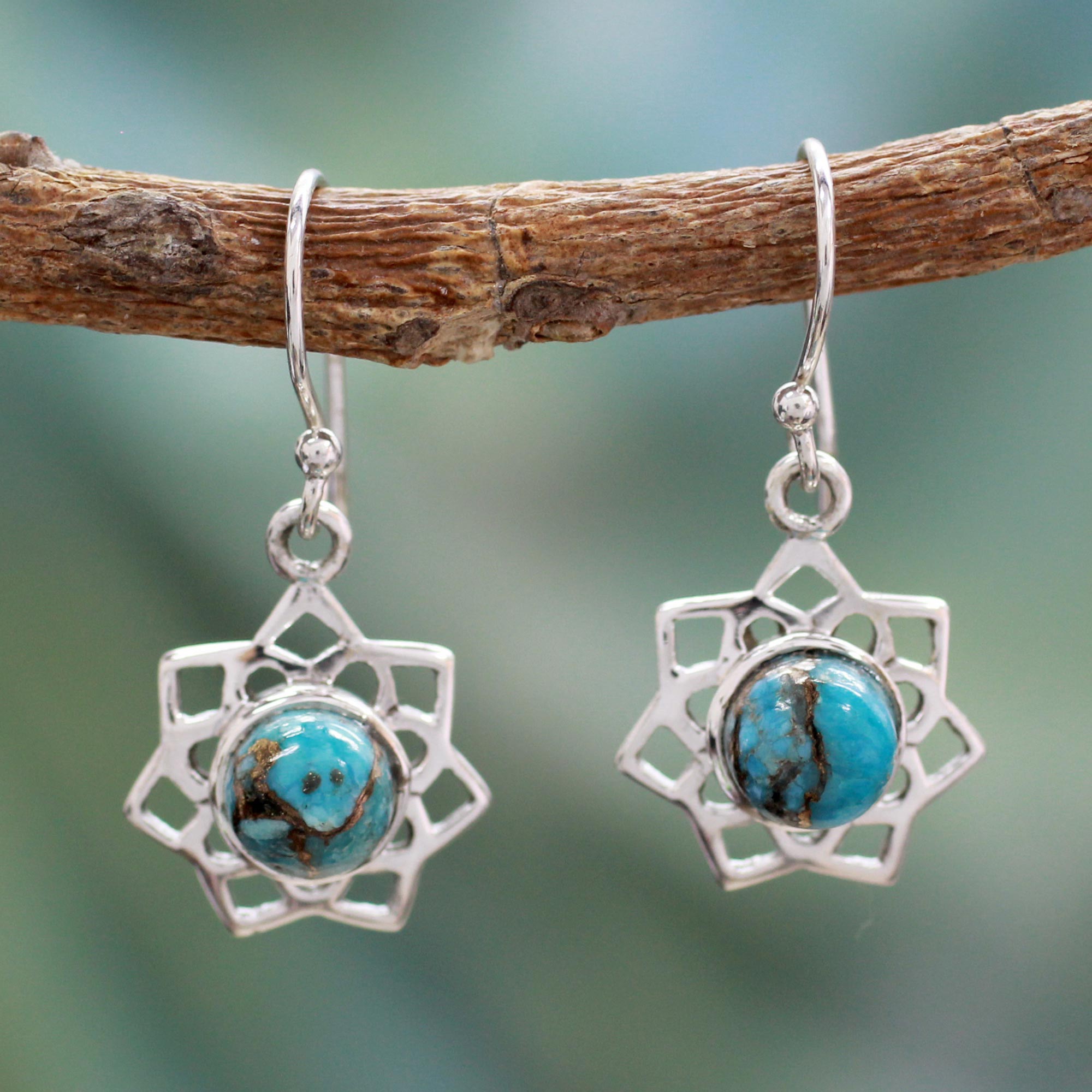 Premium Star of Gujurat Turquoise Earrings - Handcrafted Sterling Silver Jewelry