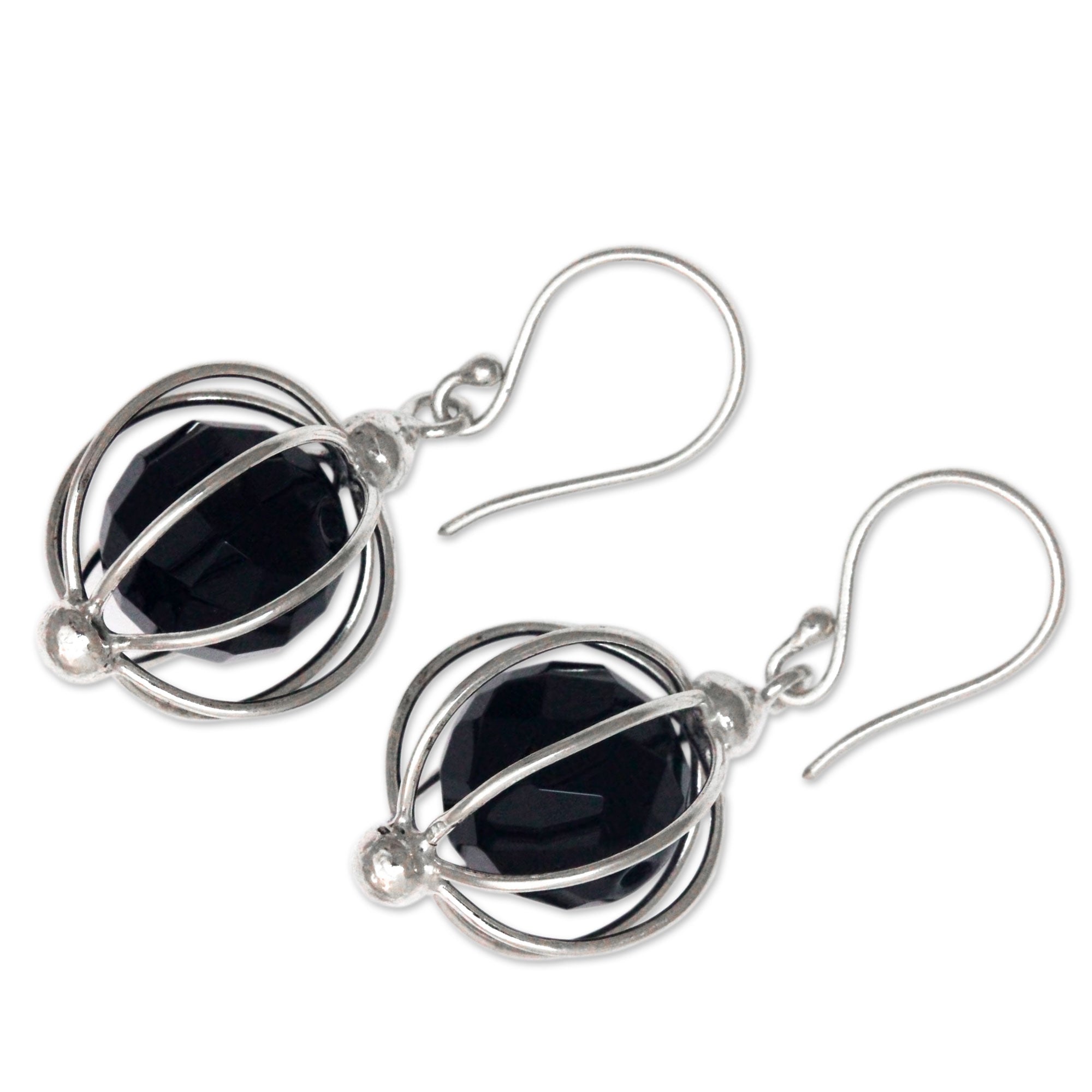Premium Silver Lantern Earrings with Black Onyx - Handcrafted Balinese Design
