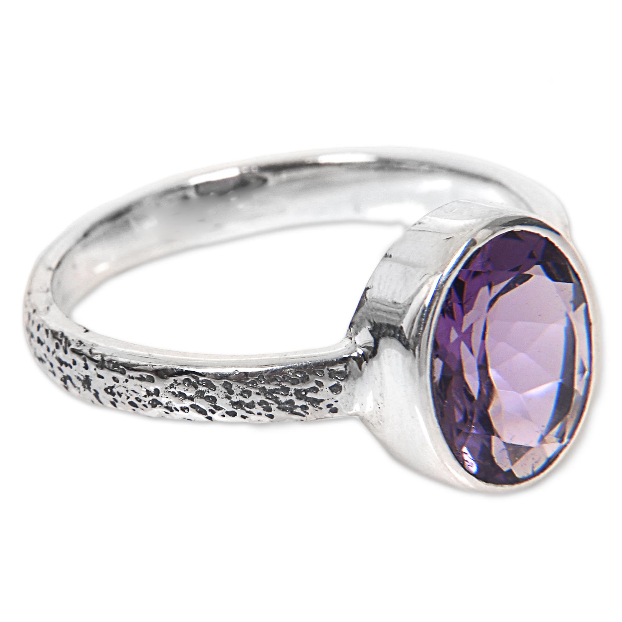 Premium Handcrafted Amethyst & Sterling Silver Solitaire Ring – Modern Balinese Design