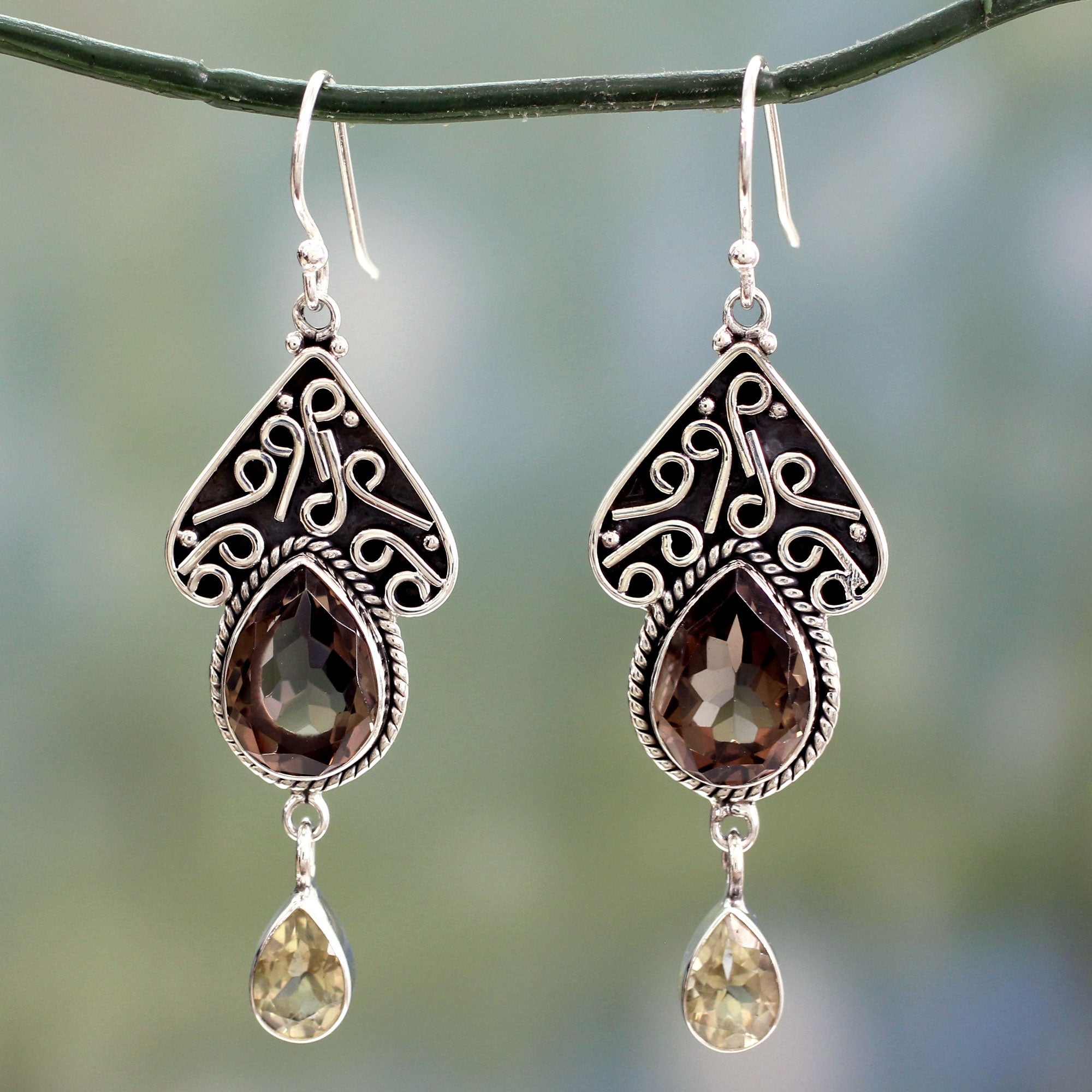 Premium Jaipur Queen Smoky Quartz Sterling Silver Artisan Earrings