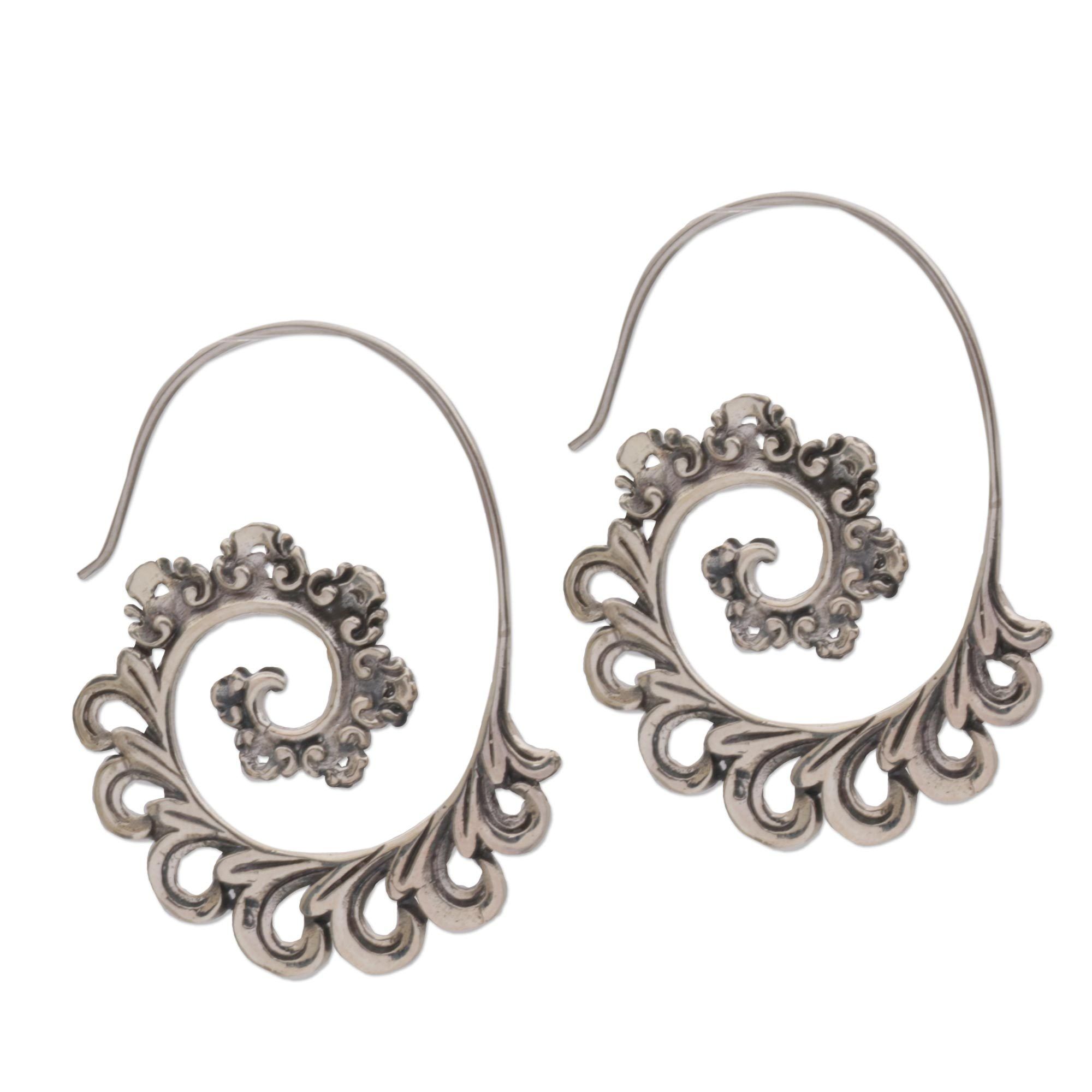 Premium Paisley Ferns Half Hoop Earrings - Handcrafted Sterling Silver