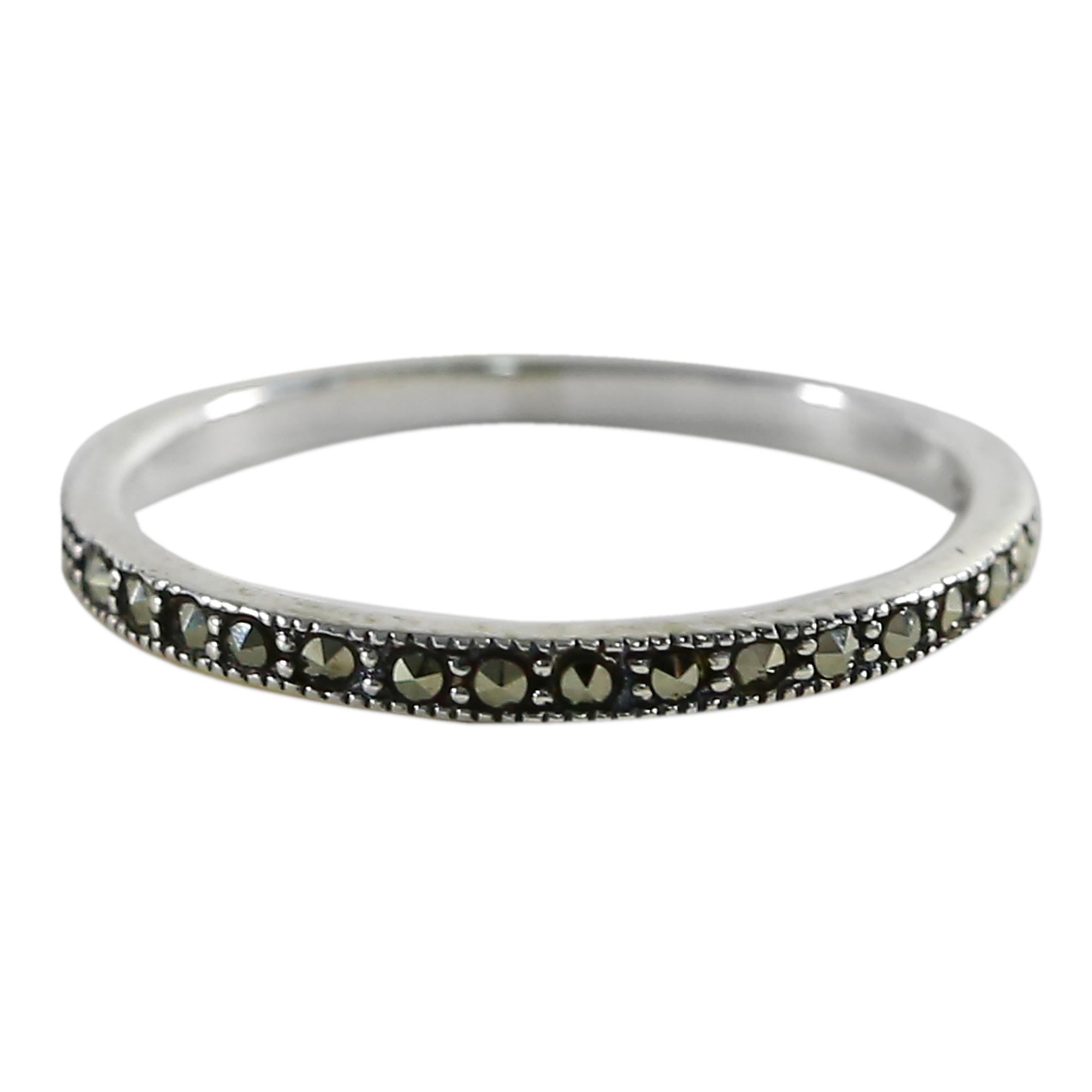 Premium Glistening Road Marcasite & Silver Delicate Band Ring