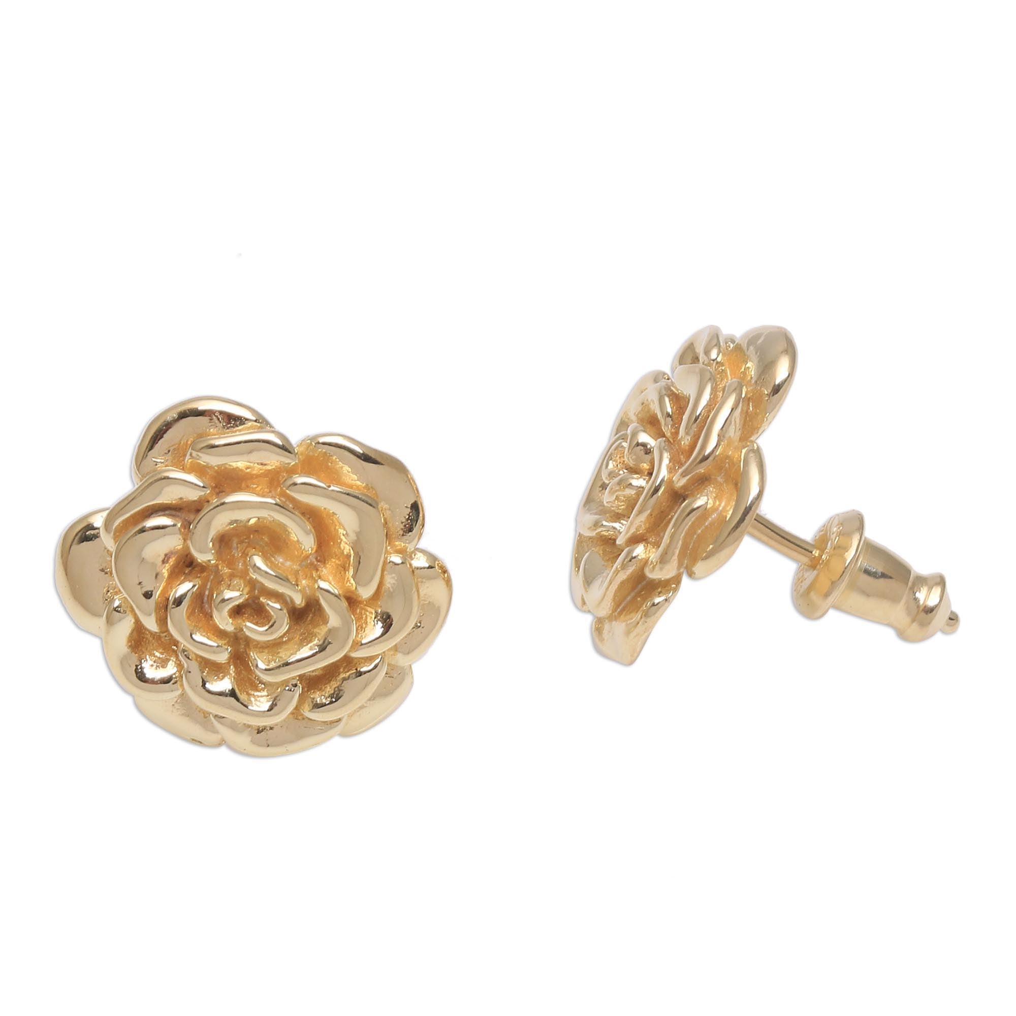 Premium Blooming Rose 18k Gold Plated Sterling Silver Stud Earrings – Elegant & Timeless