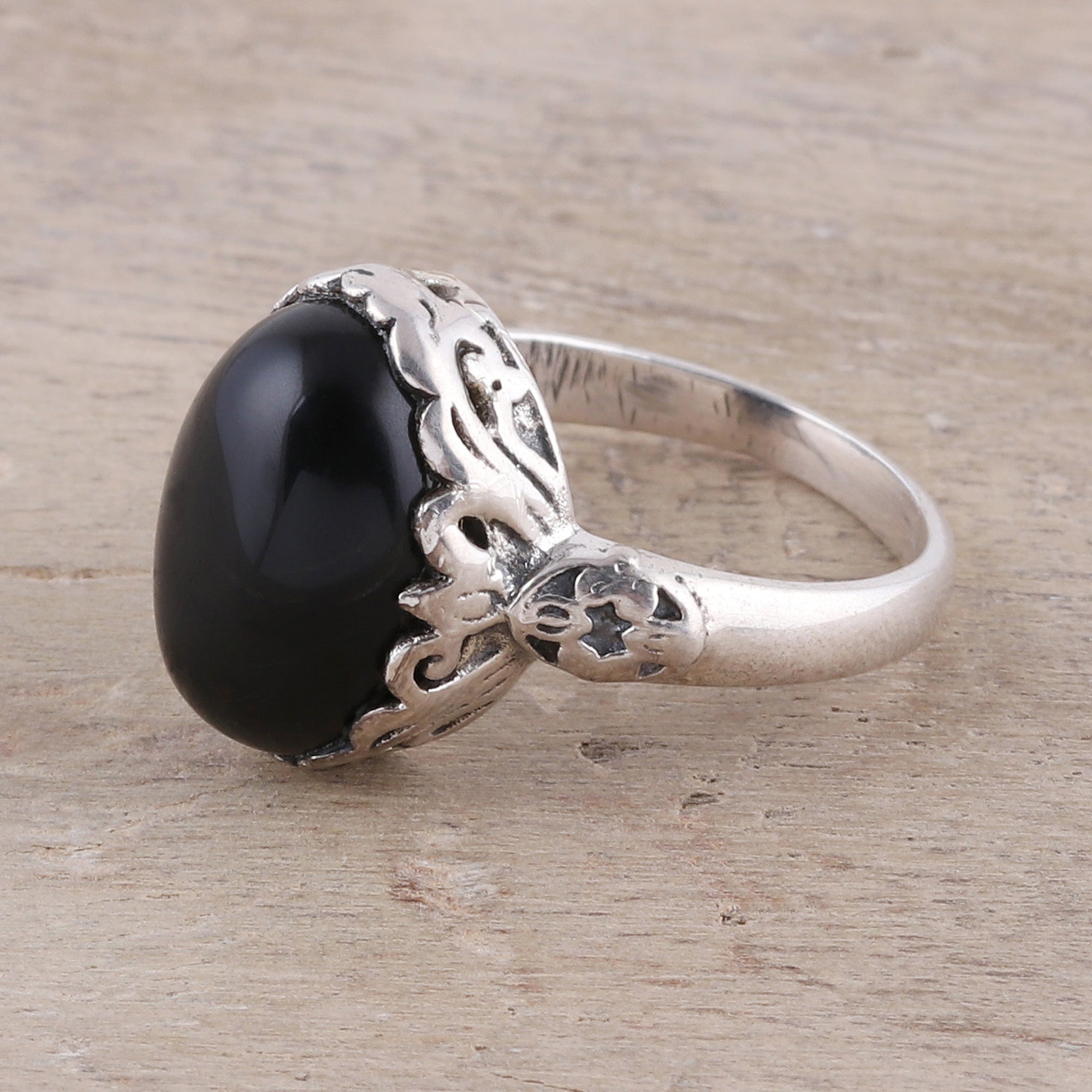 Premium Black Oval Onyx Cocktail Ring - Handcrafted Sterling Silver Jewelry