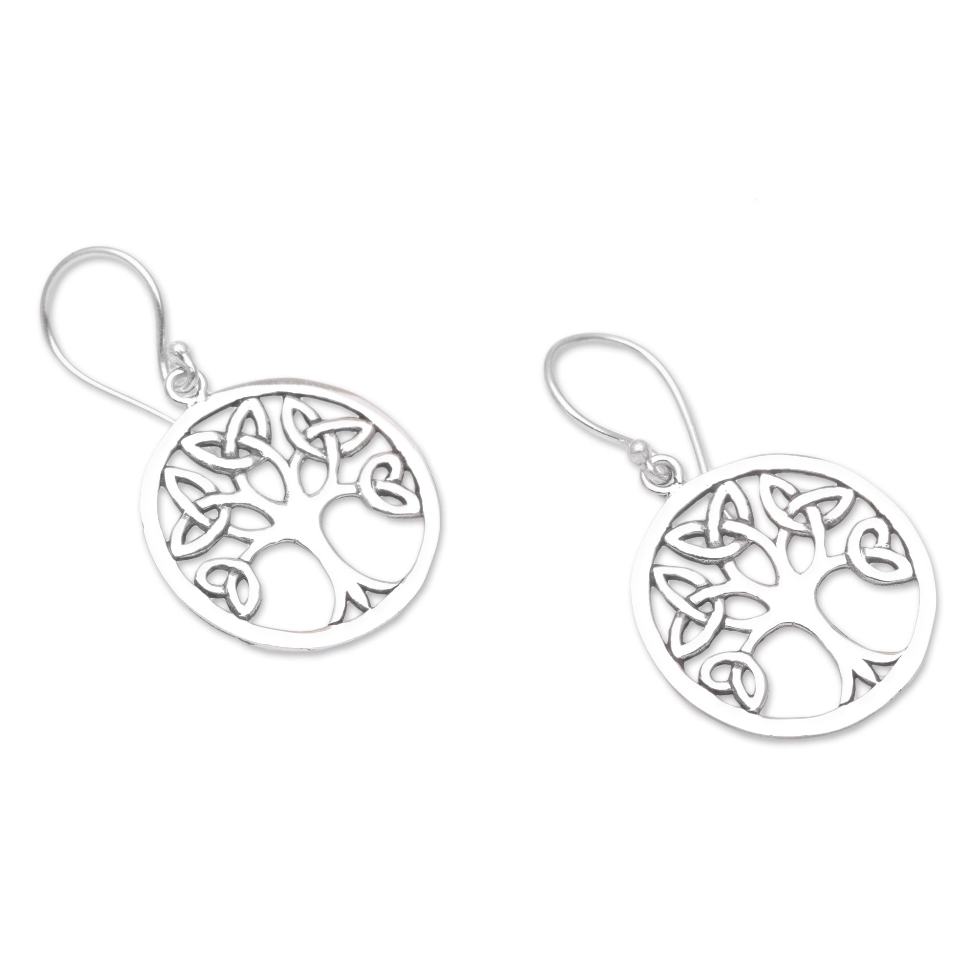 Premium Celtic Knot Tree Sterling Silver Dangle Earrings from Bali - Handcrafted Elegance