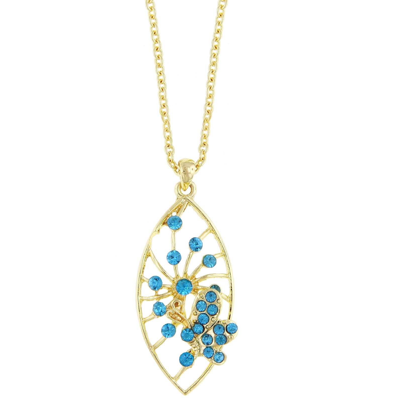 Premium 1928 Jewelry® Gold-Tone Aqua Pave Butterfly Pendant Necklace – 16