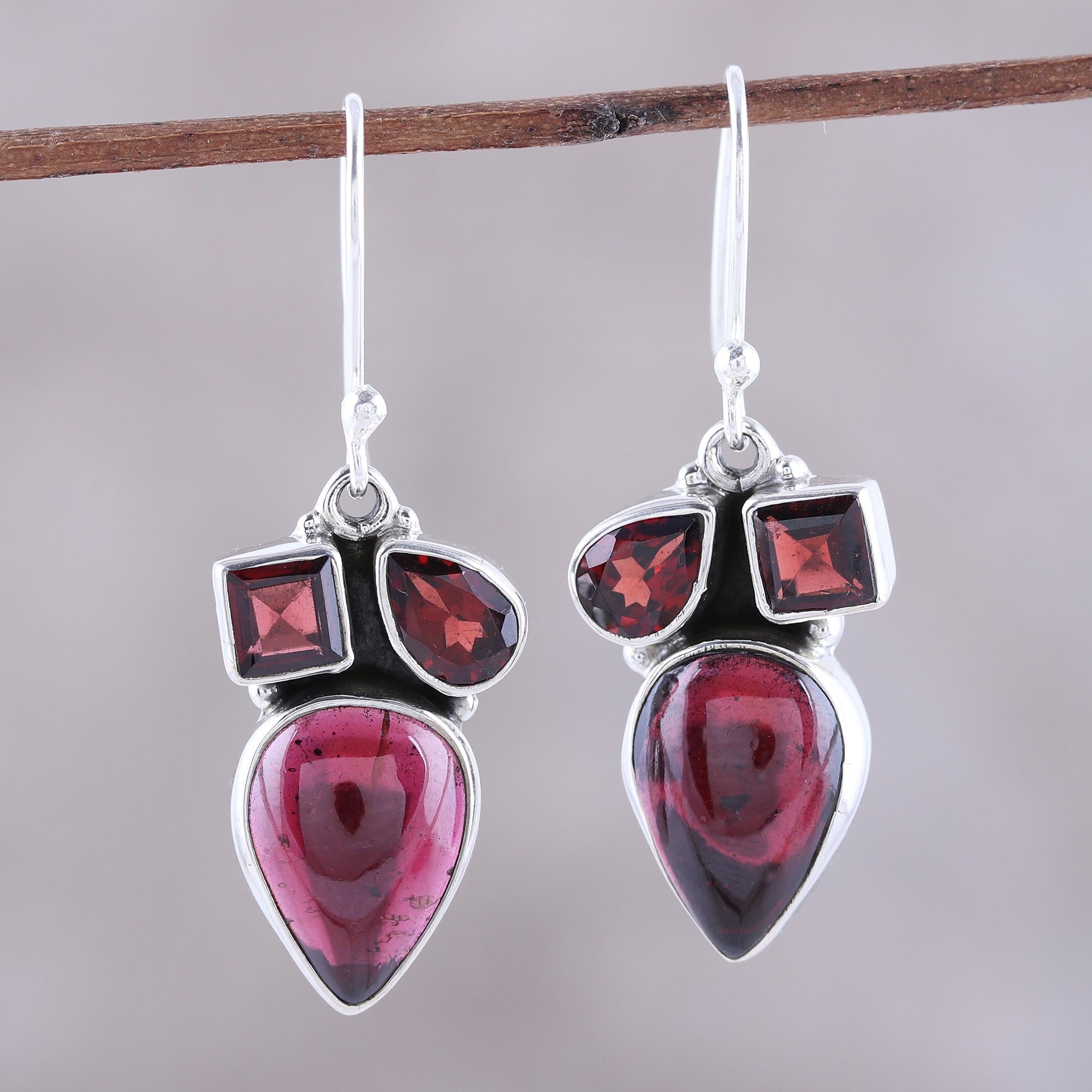 Premium Natural Garnet Dangle Earrings – Handcrafted Sterling Silver Jewelry