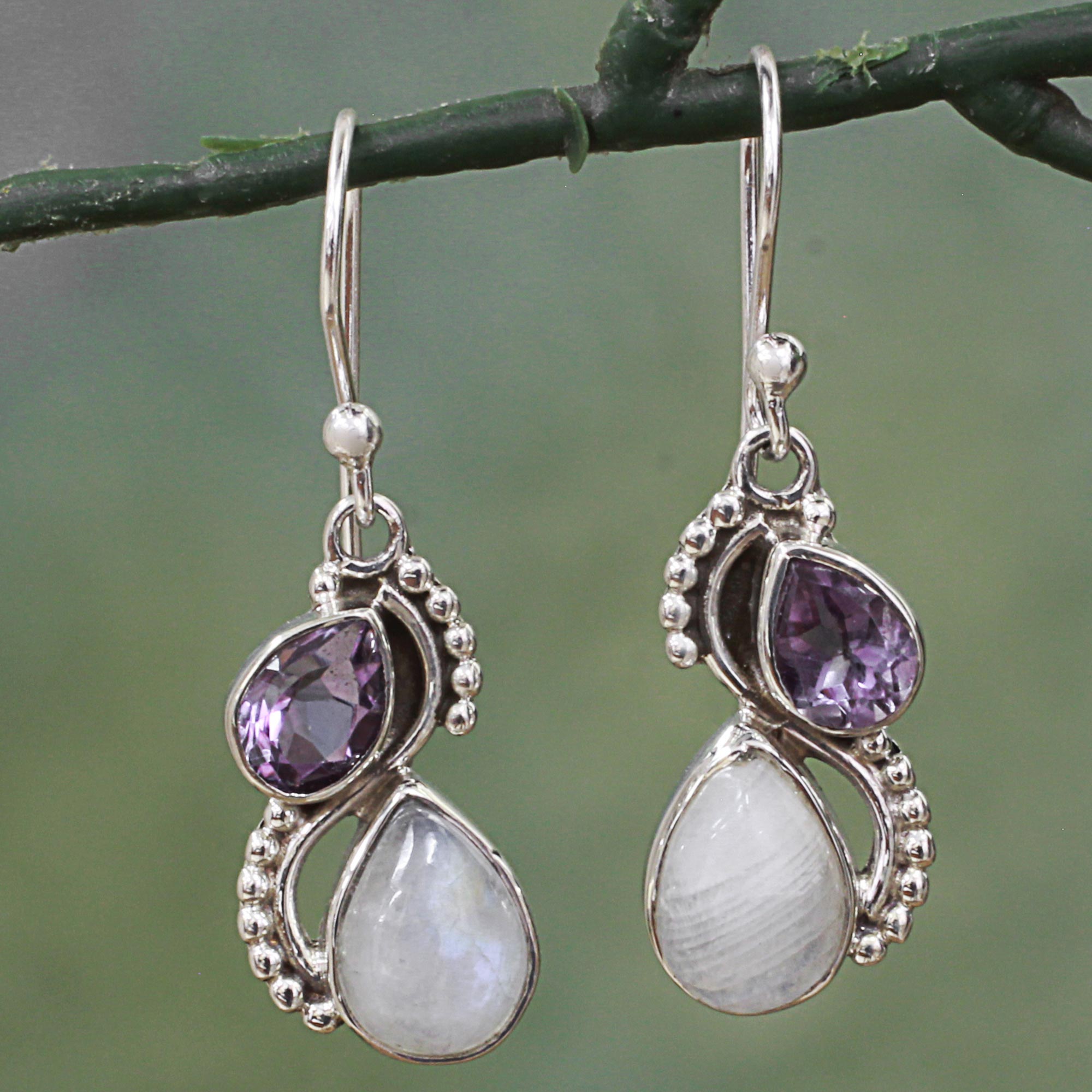 Premium Two Teardrops Moonstone Earrings - Handcrafted Sterling Silver