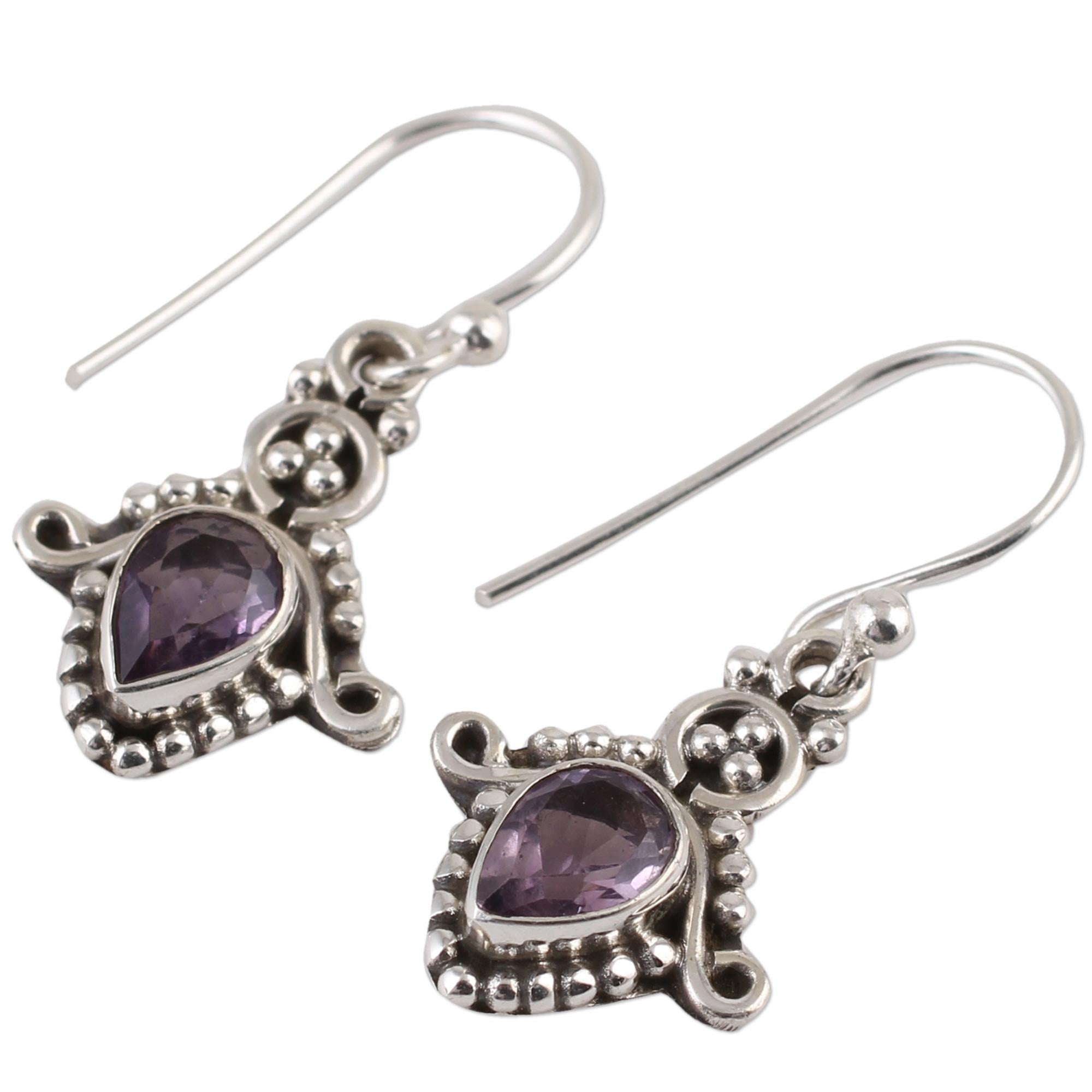 Premium Dotted Delight Amethyst Teardrop Earrings - Handcrafted Sterling Silver Jewelry