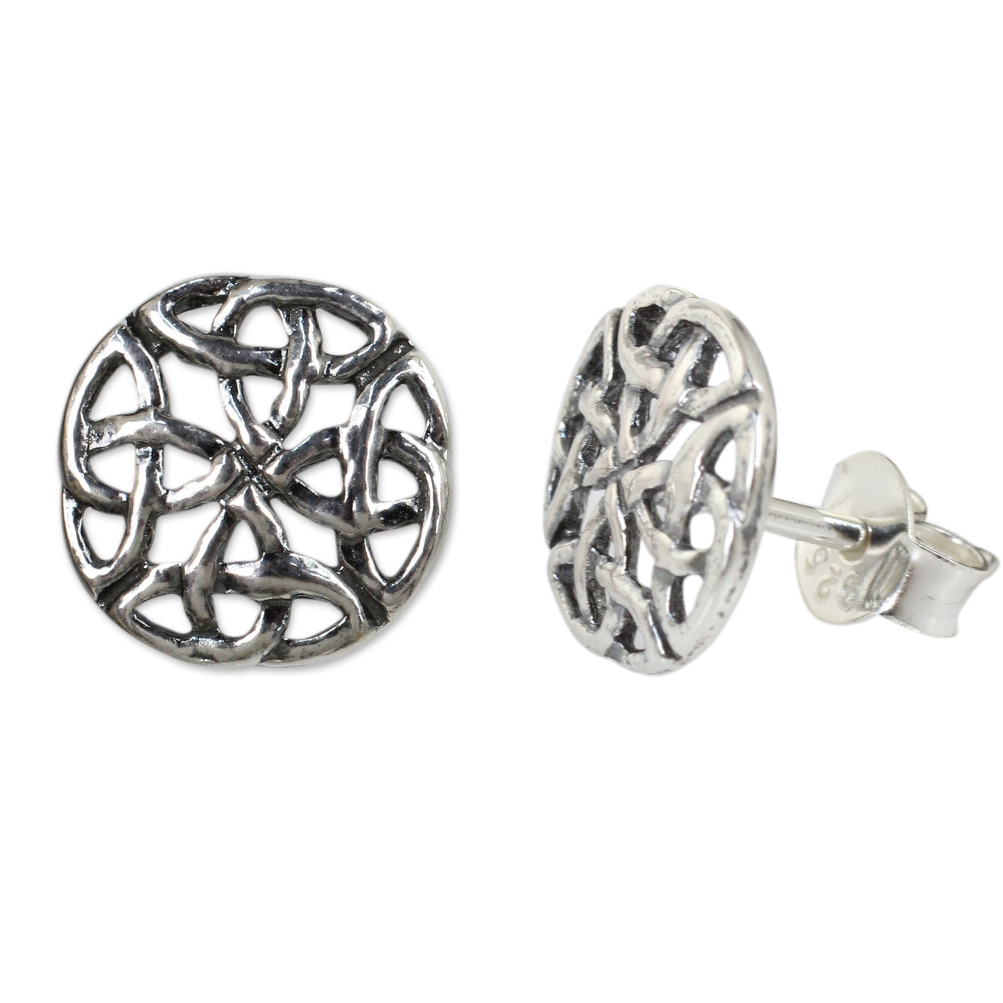 Premium Intertwined Thai Rainforest Sterling Silver Button Earrings