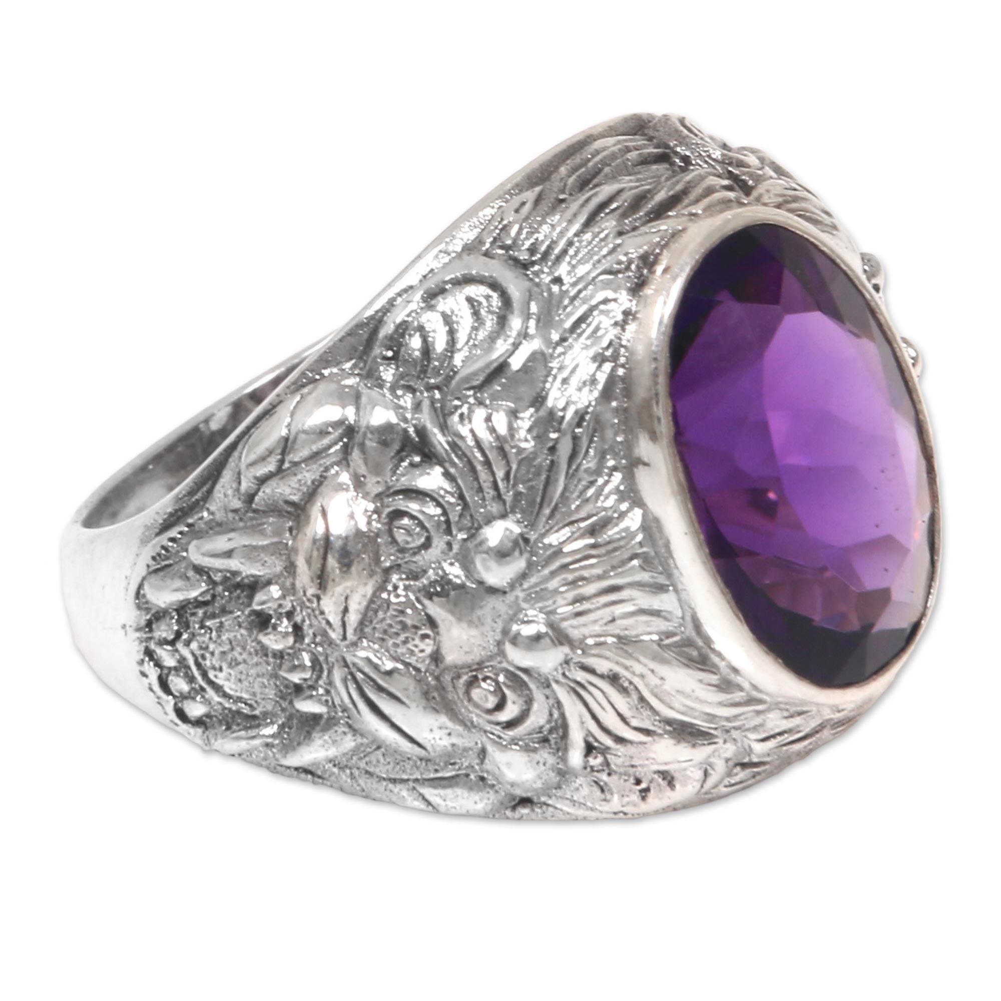 Premium Amethyst & Silver Barong Ring - Ultimate Protection & Style